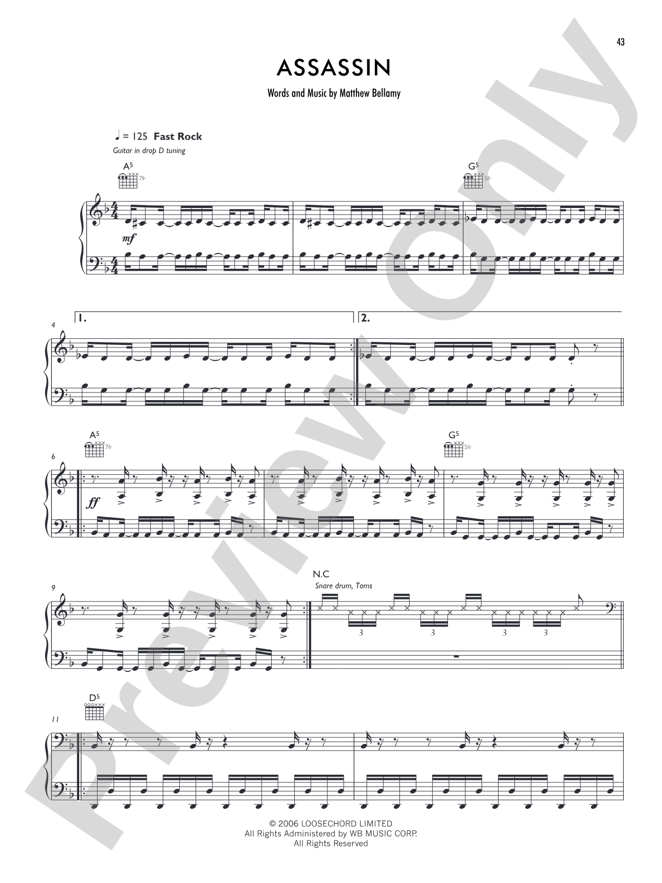 Assassin: Piano/Vocal/Chords