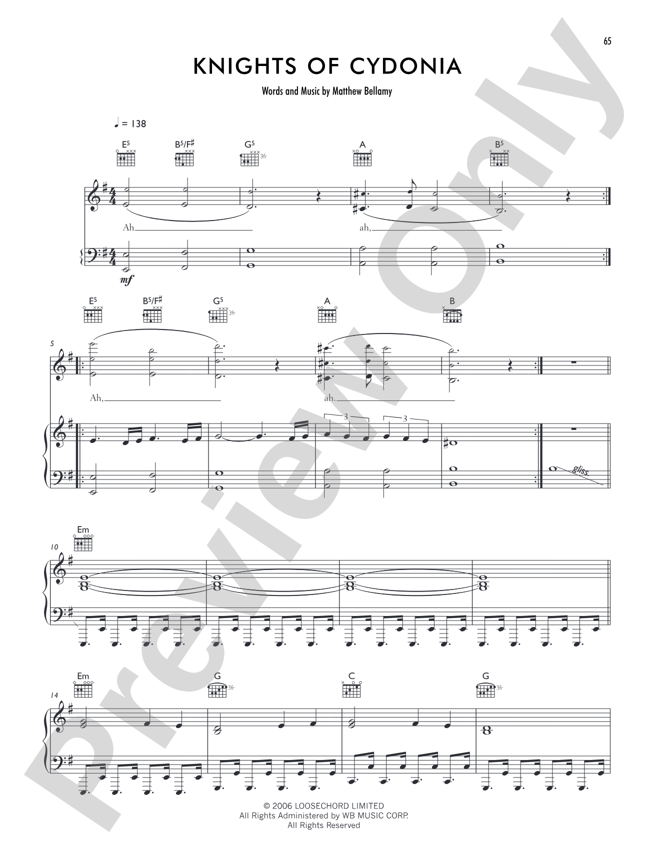 Knights of Cydonia: Piano/Vocal/Chords