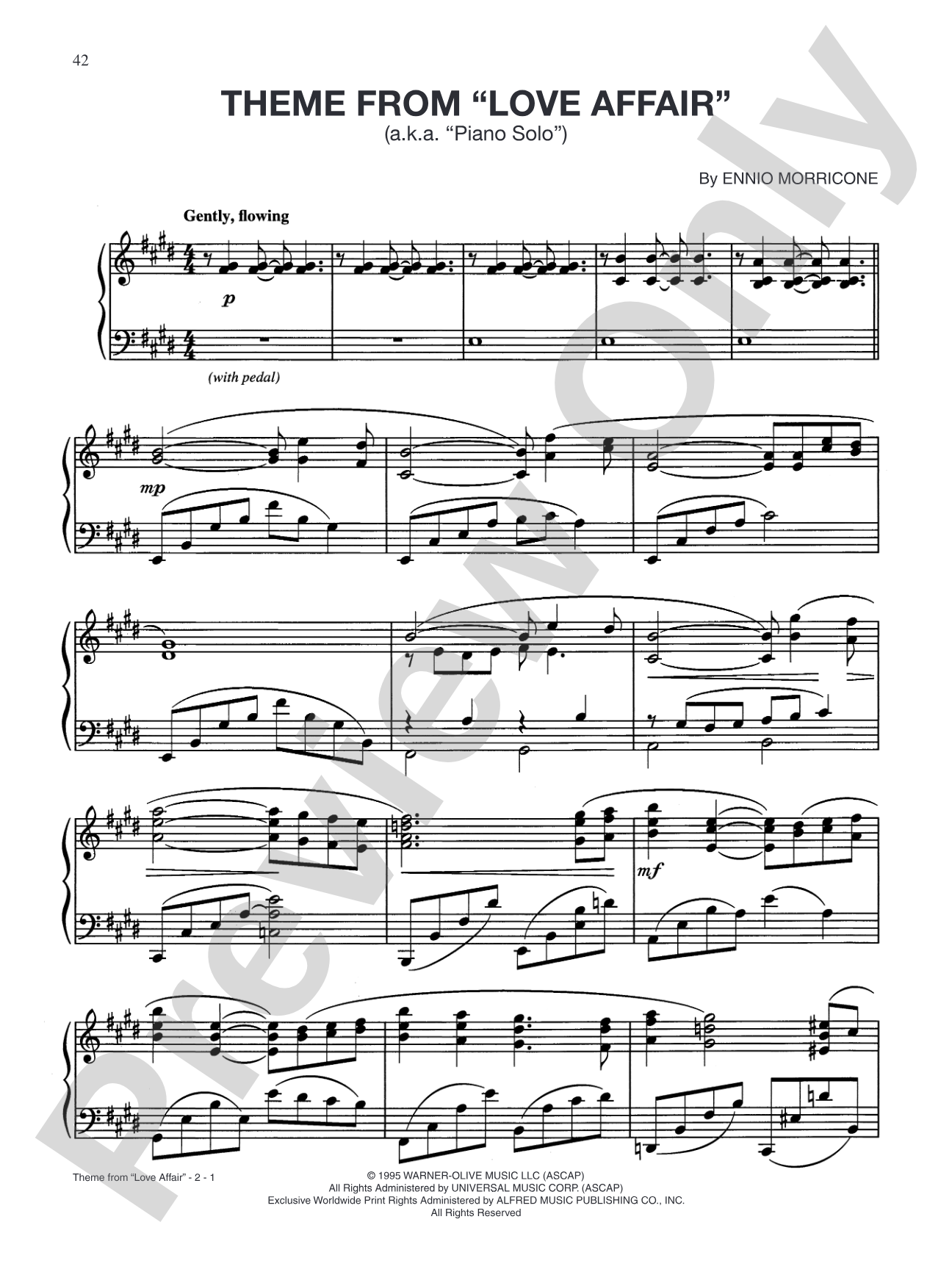 Theme from Love Affair: Piano/Vocal/Chords