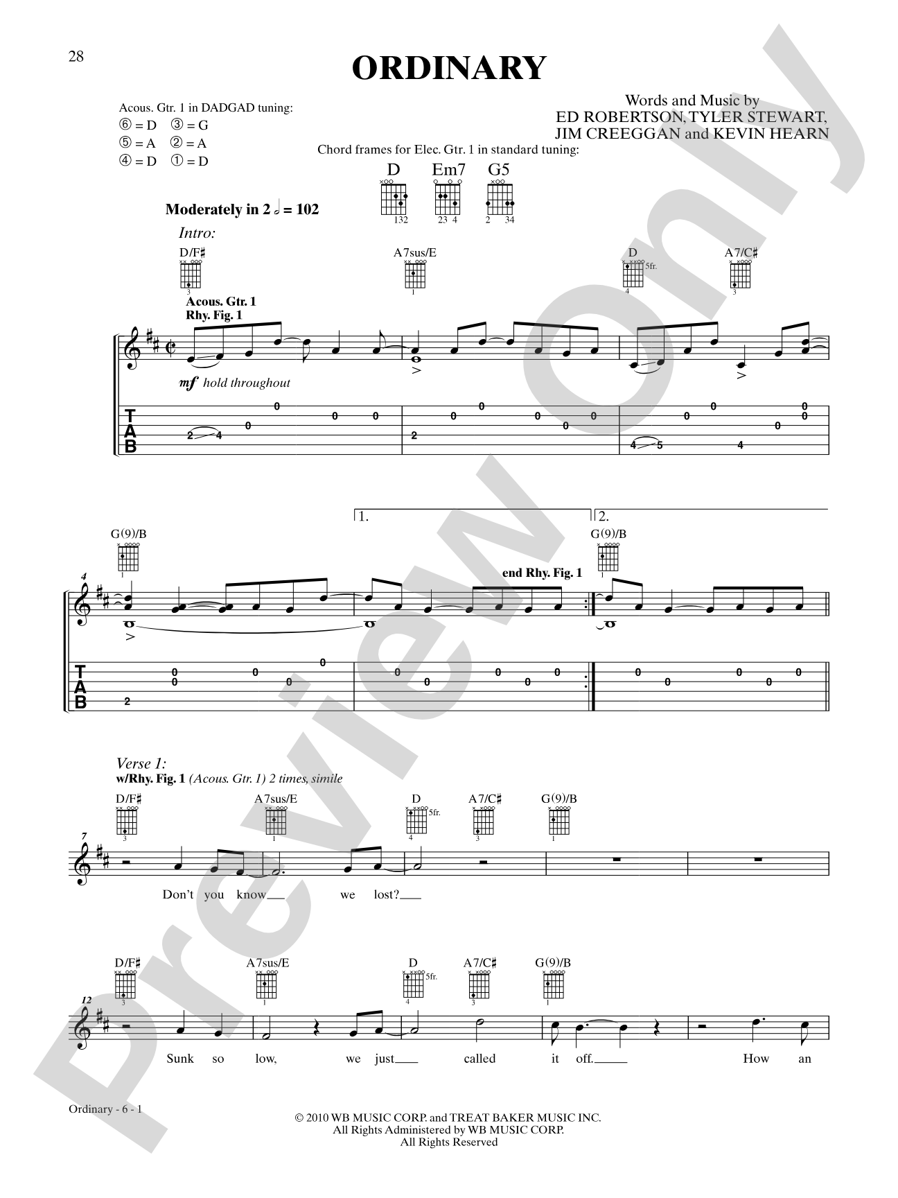 Ordinary: Authentic Guitar TAB
