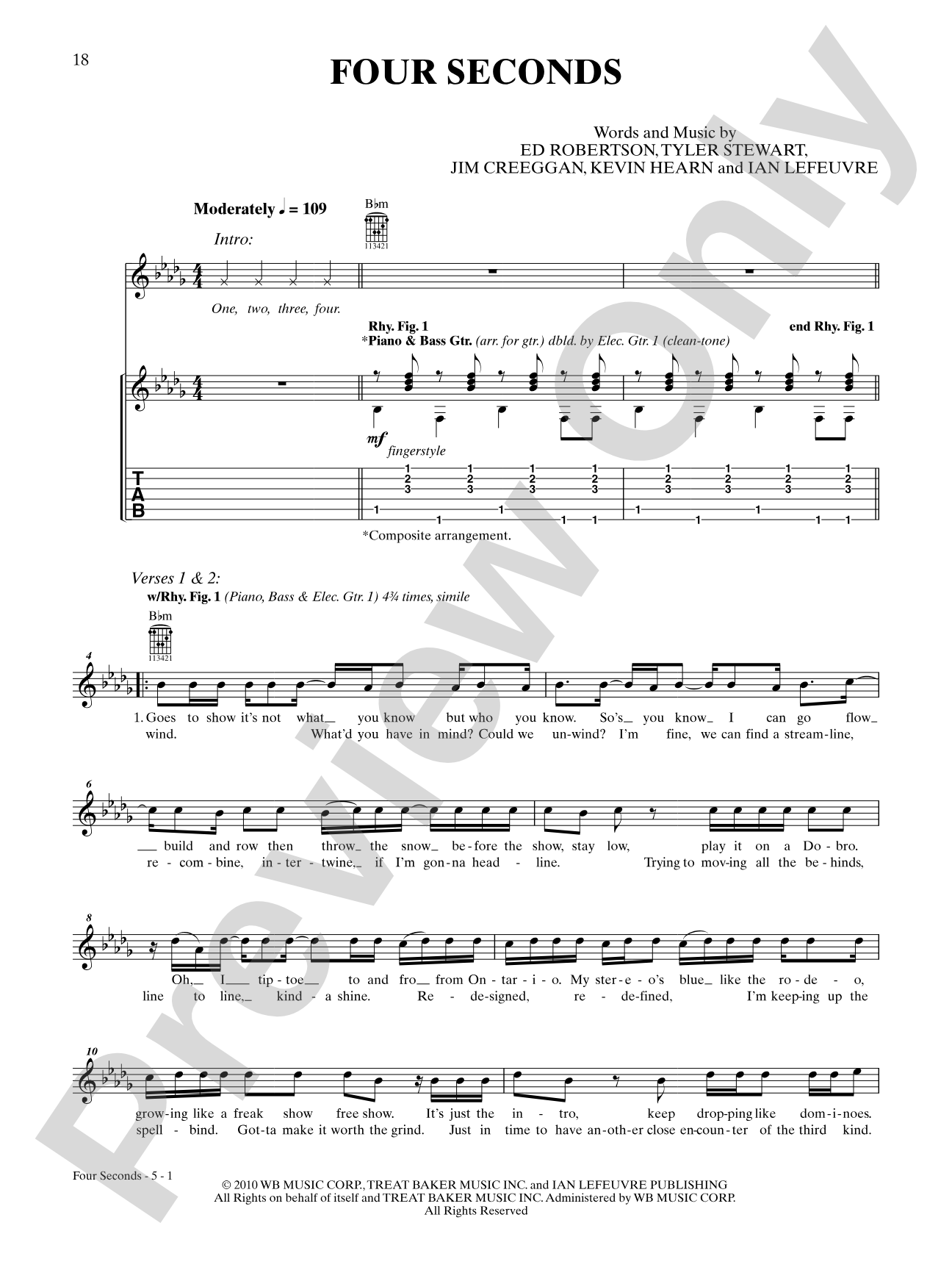 Four Seconds: Authentic Guitar TAB