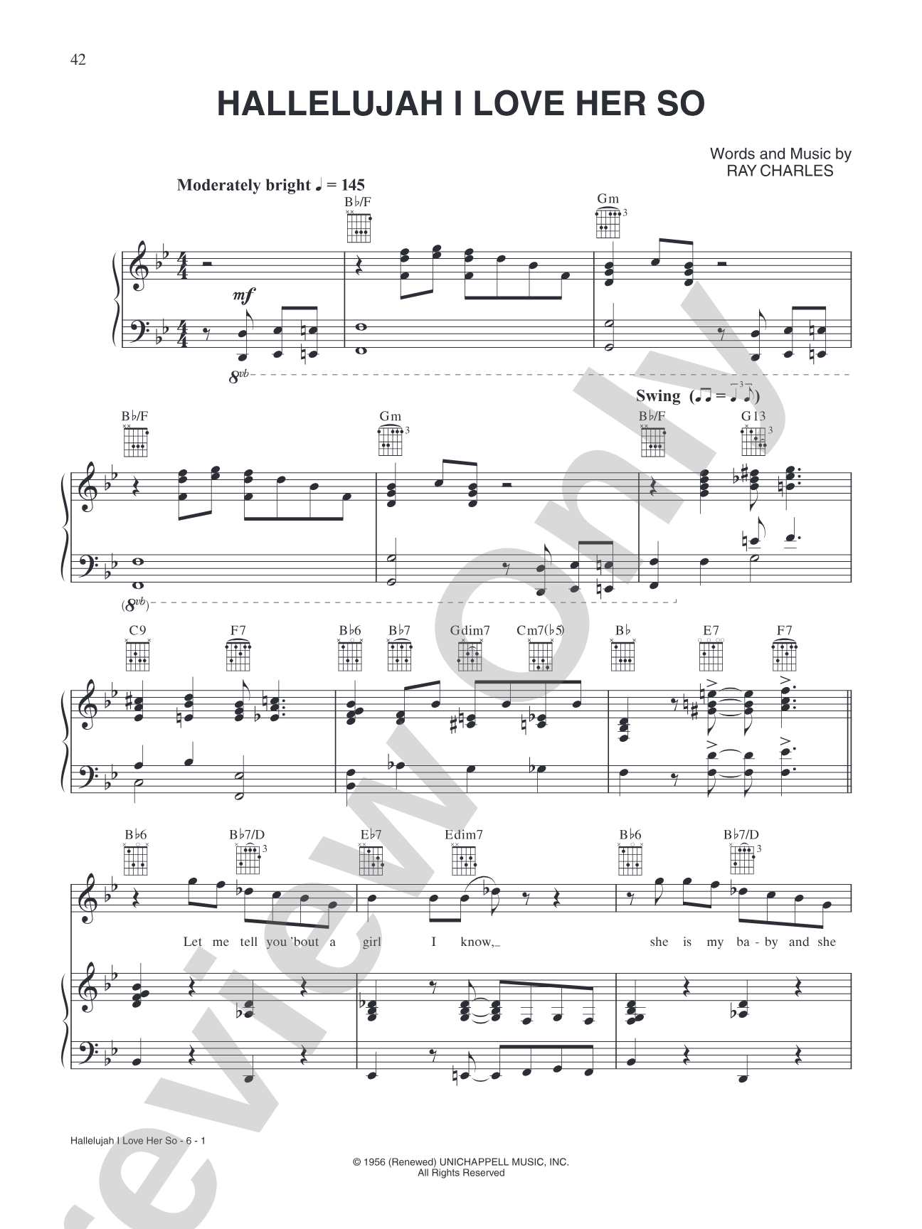 Hallelujah I Love Her So: Piano/Vocal/Chords