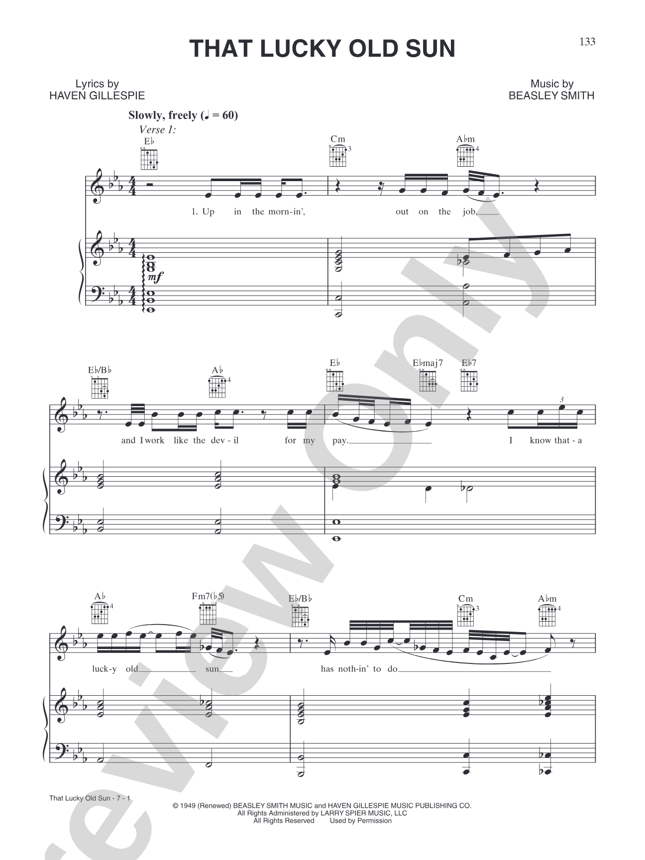 That Lucky Old Sun: Piano/Vocal/Chords