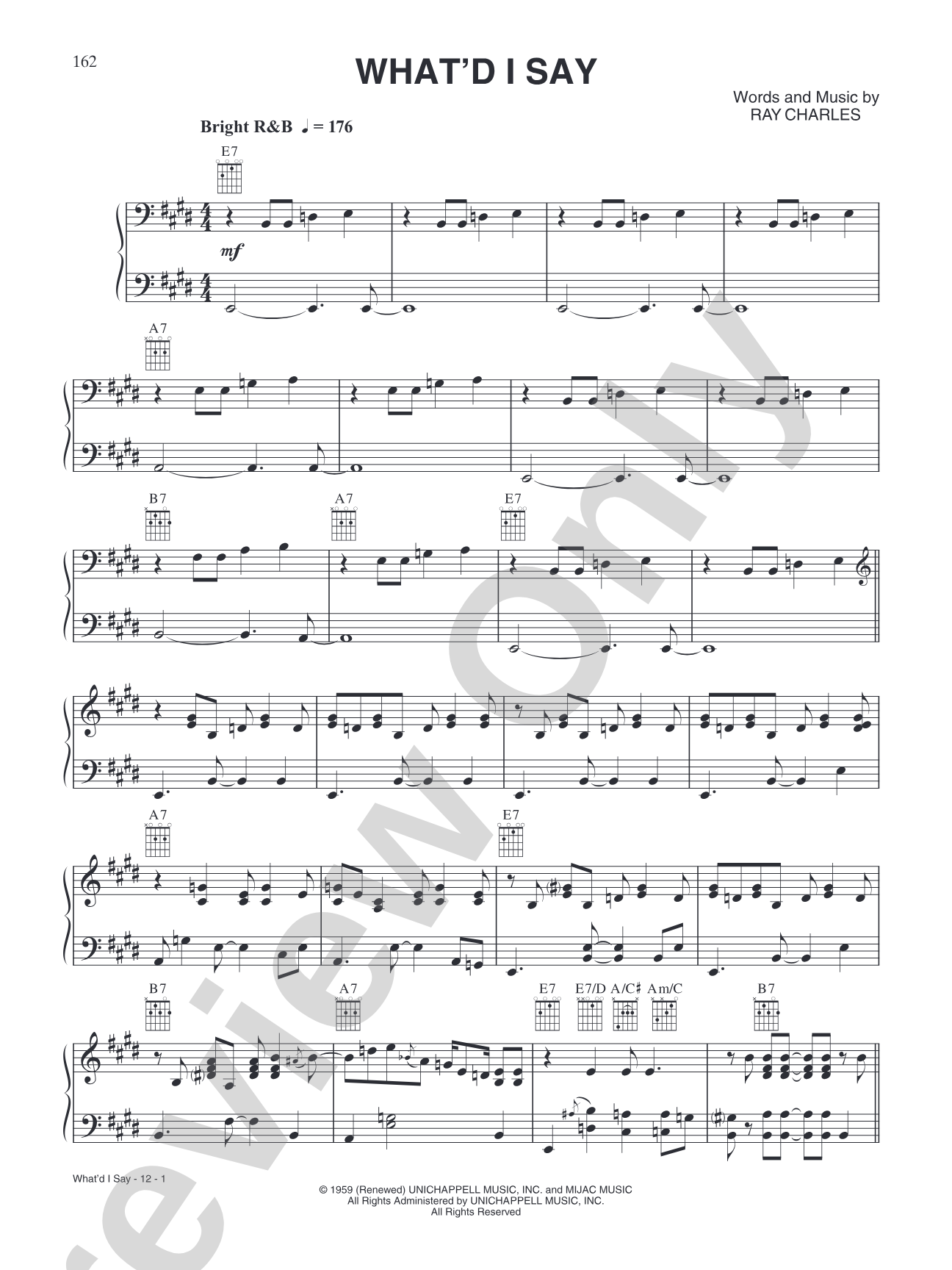 What'd I Say: Piano/Vocal/Chords