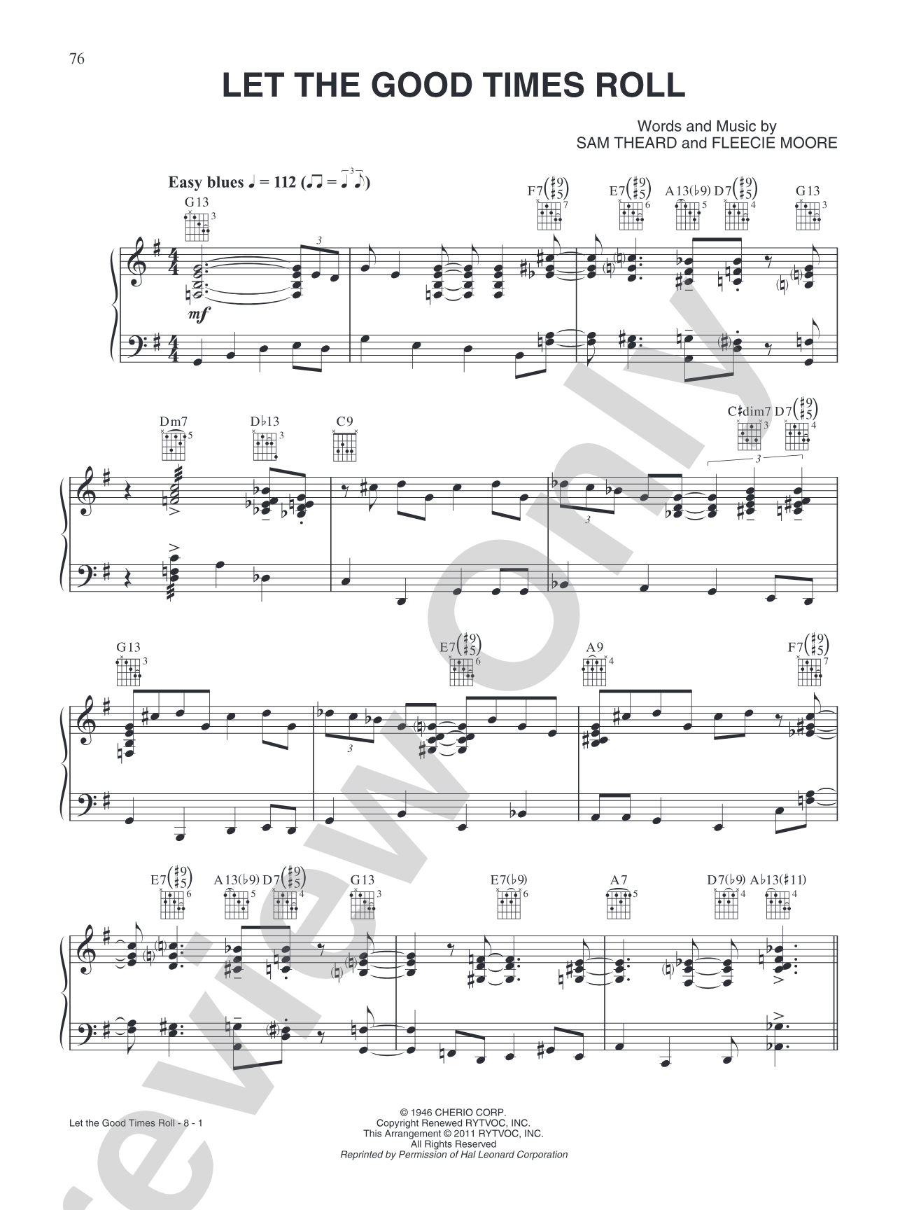 Let the Good Times Roll: Piano/Vocal/Chords