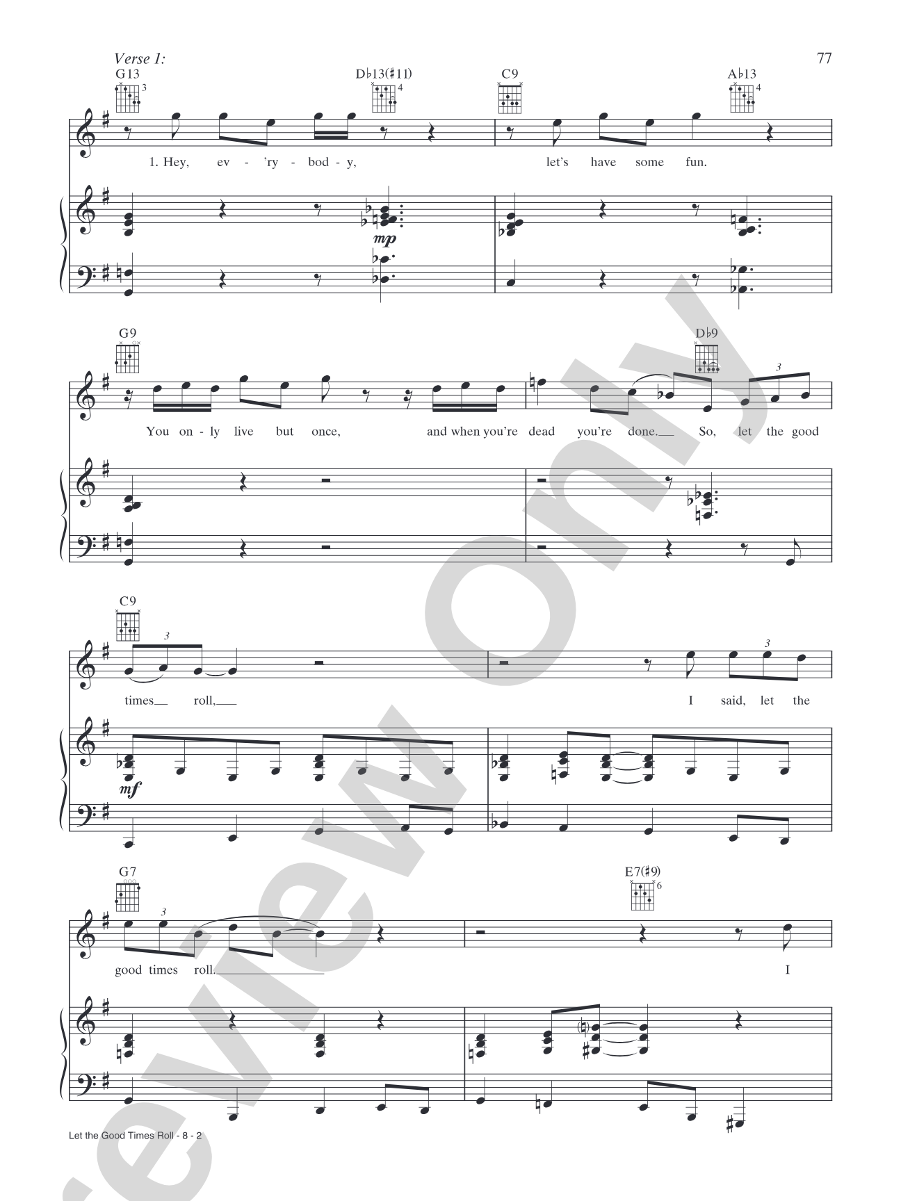 Let the Good Times Roll: Piano/Vocal/Chords