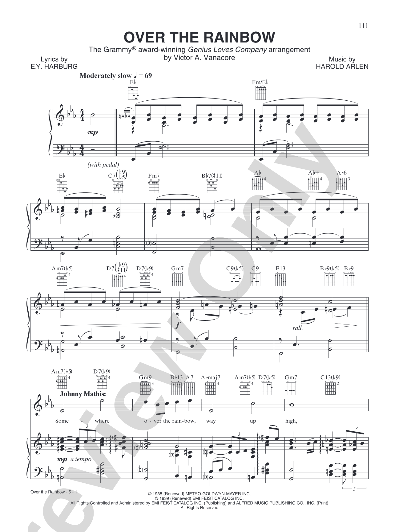 Over the Rainbow: Piano/Vocal/Chords