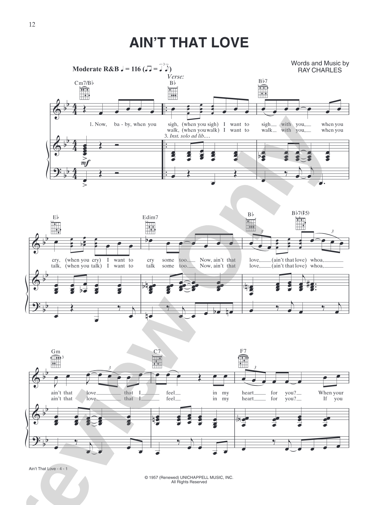 Ain't That Love: Piano/Vocal/Chords