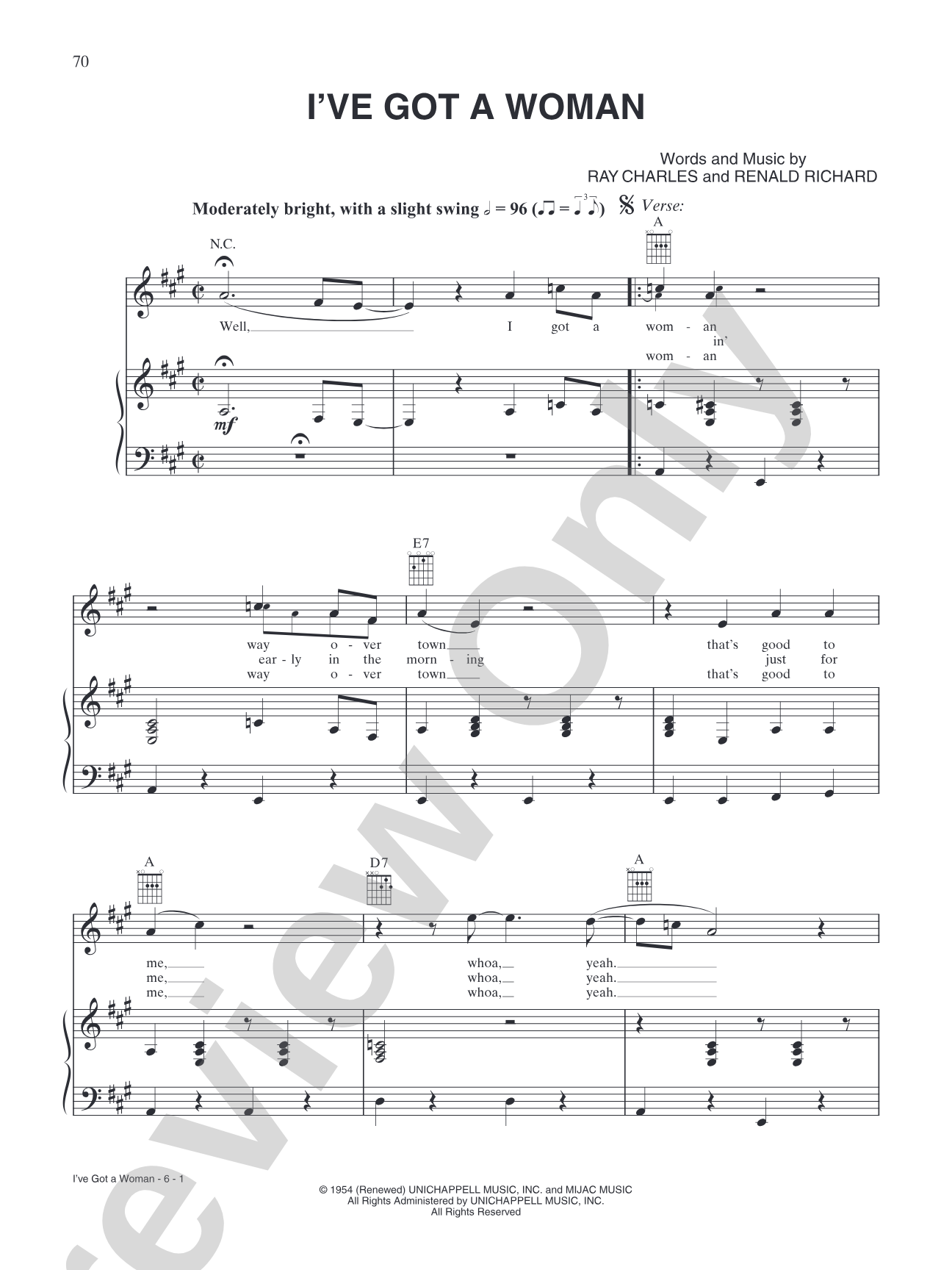 I've Got a Woman: Piano/Vocal/Chords