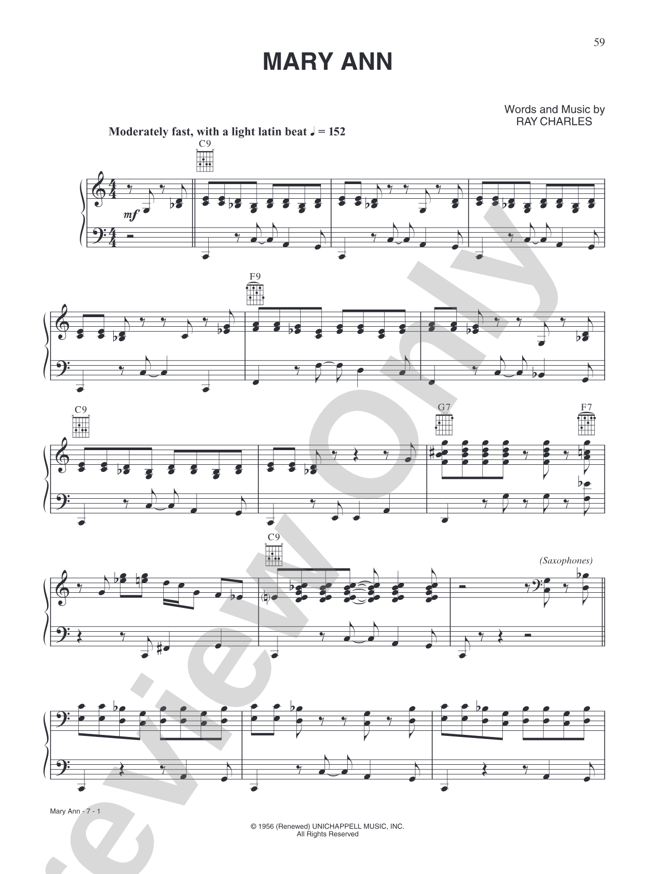 Mary Ann: Piano/Vocal/Chords