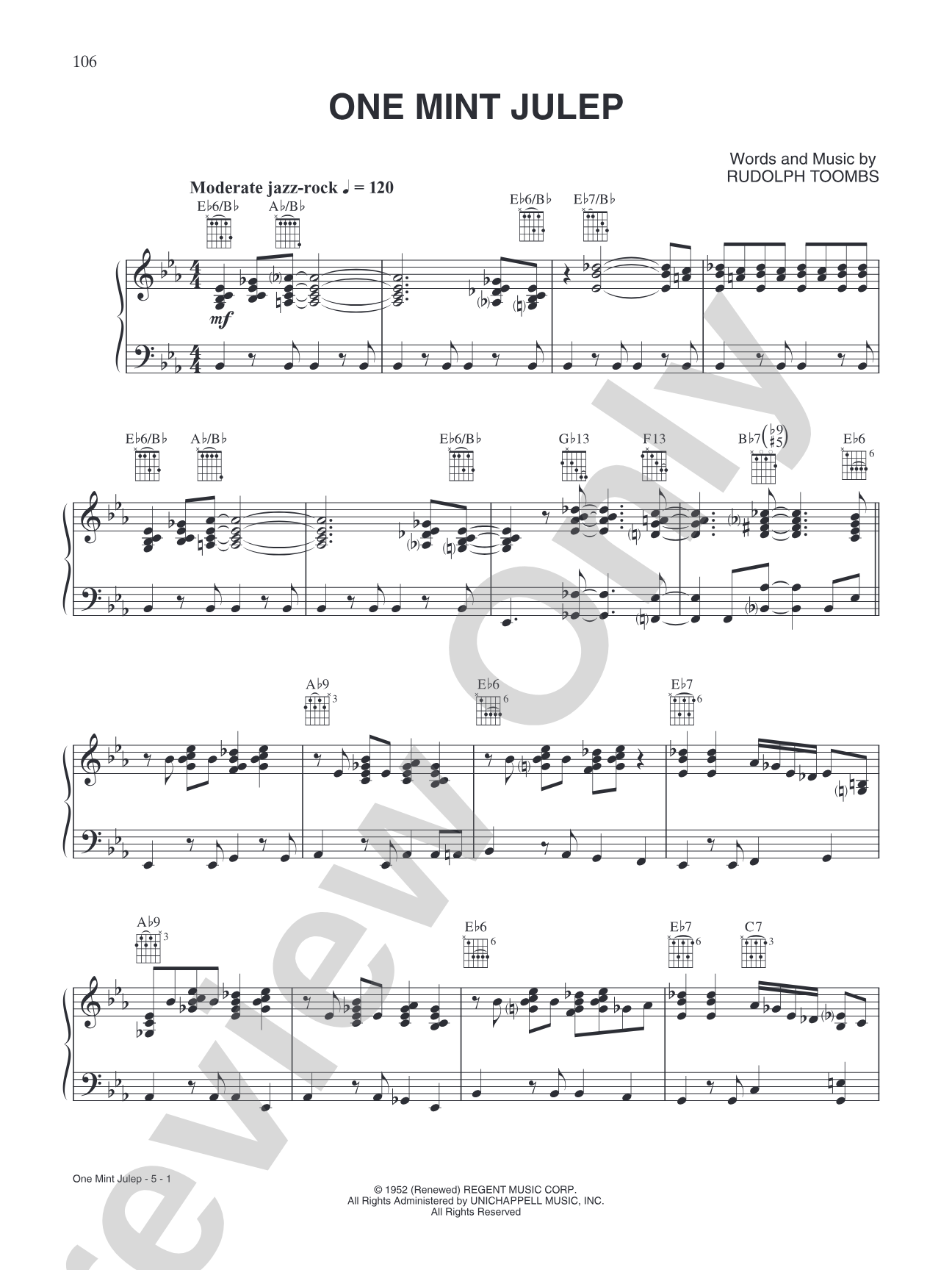 One Mine Julep: Piano/Vocal/Chords