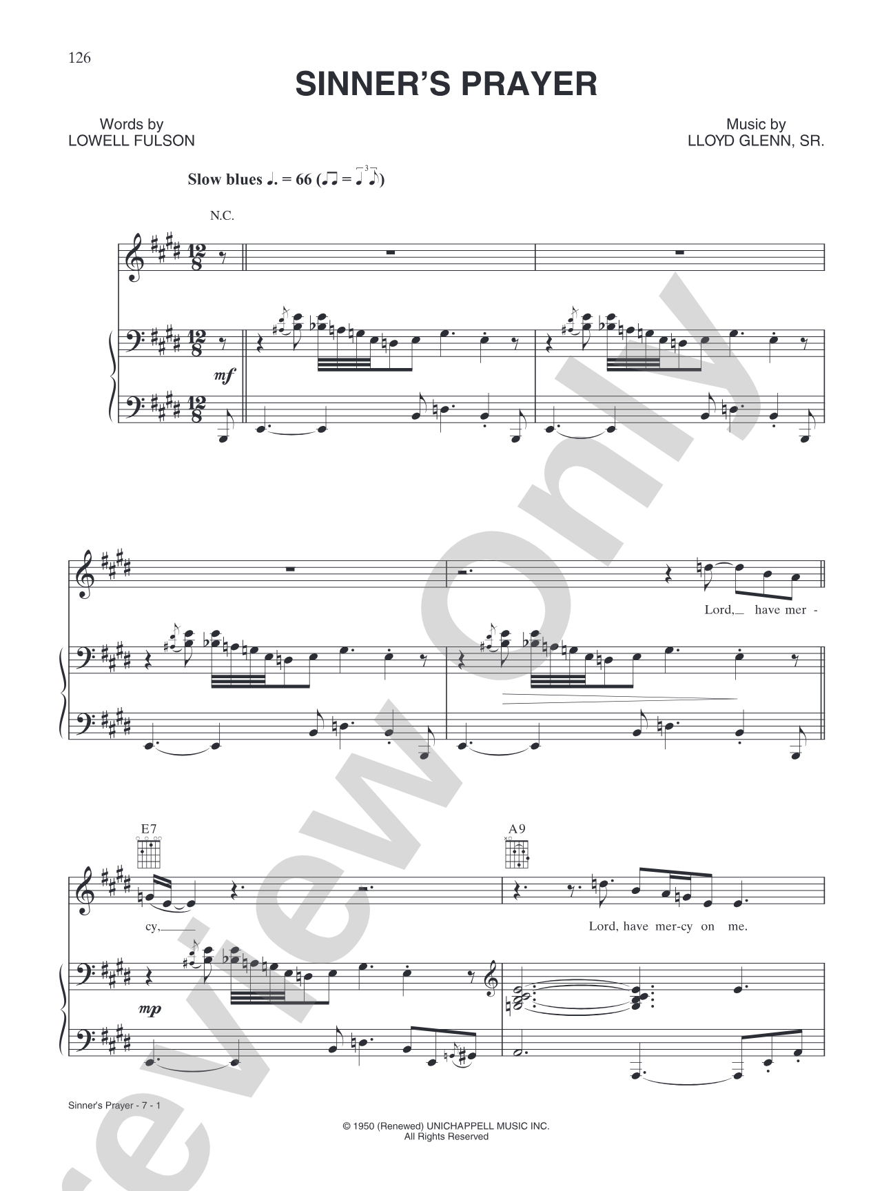 Sinner's Prayer: Piano/Vocal/Chords