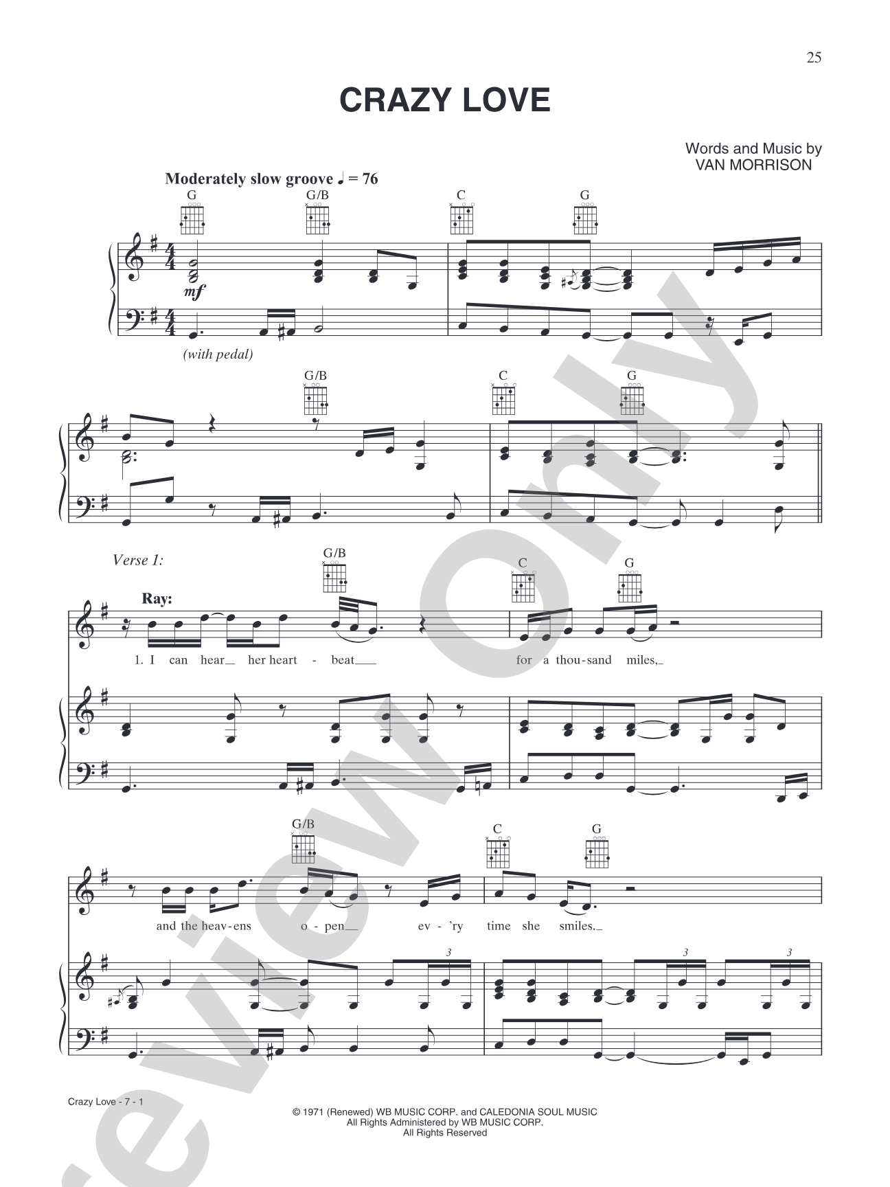 Crazy Love: Piano/Vocal/Chords