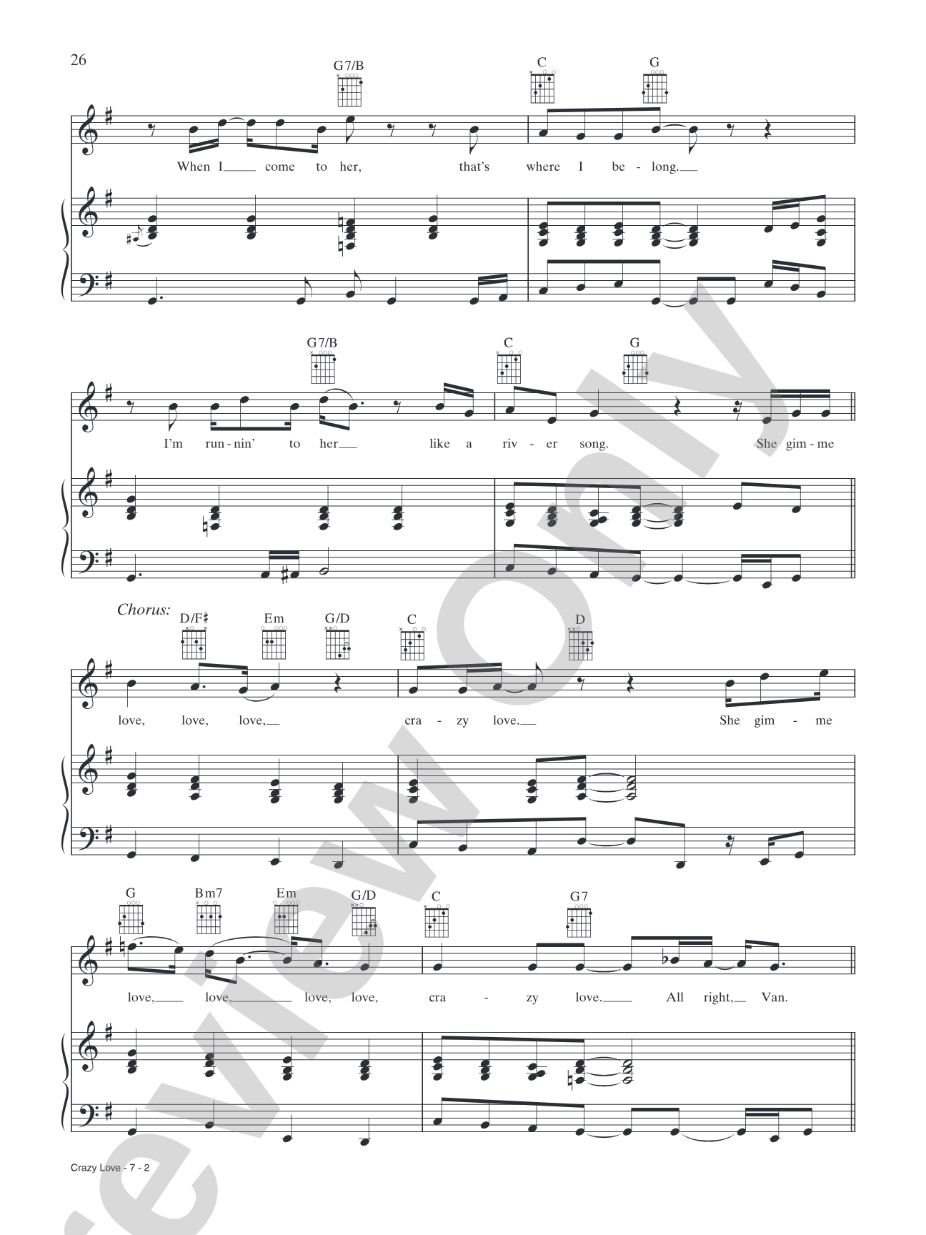 Crazy Love: Piano/Vocal/Chords