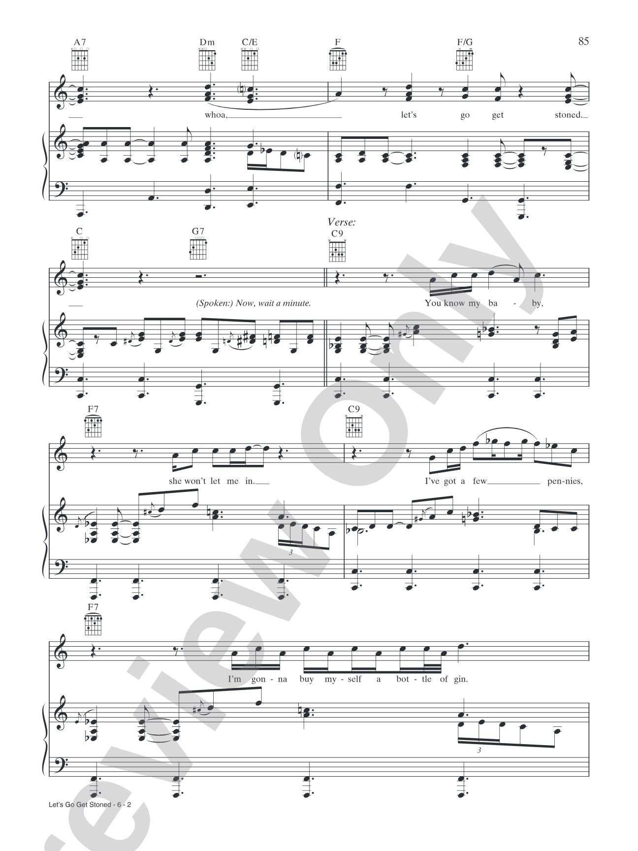 Let's Go Get Stoned: Piano/Vocal/Chords