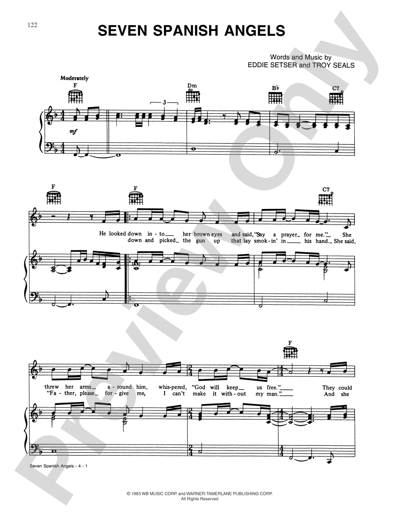 Seven Spanish Angels: Piano/Vocal/Chords