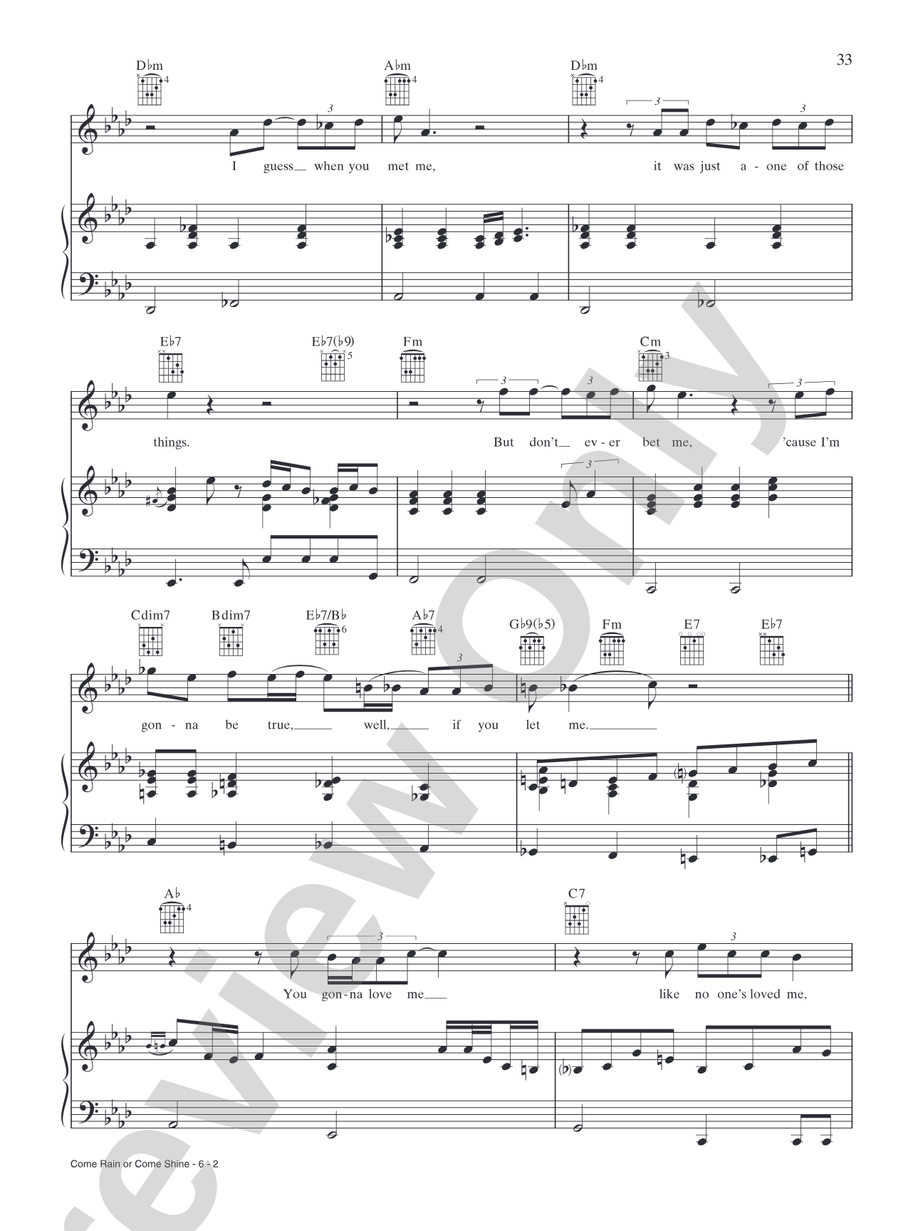 Come Rain Or Come Shine: Piano/Vocal/Chords
