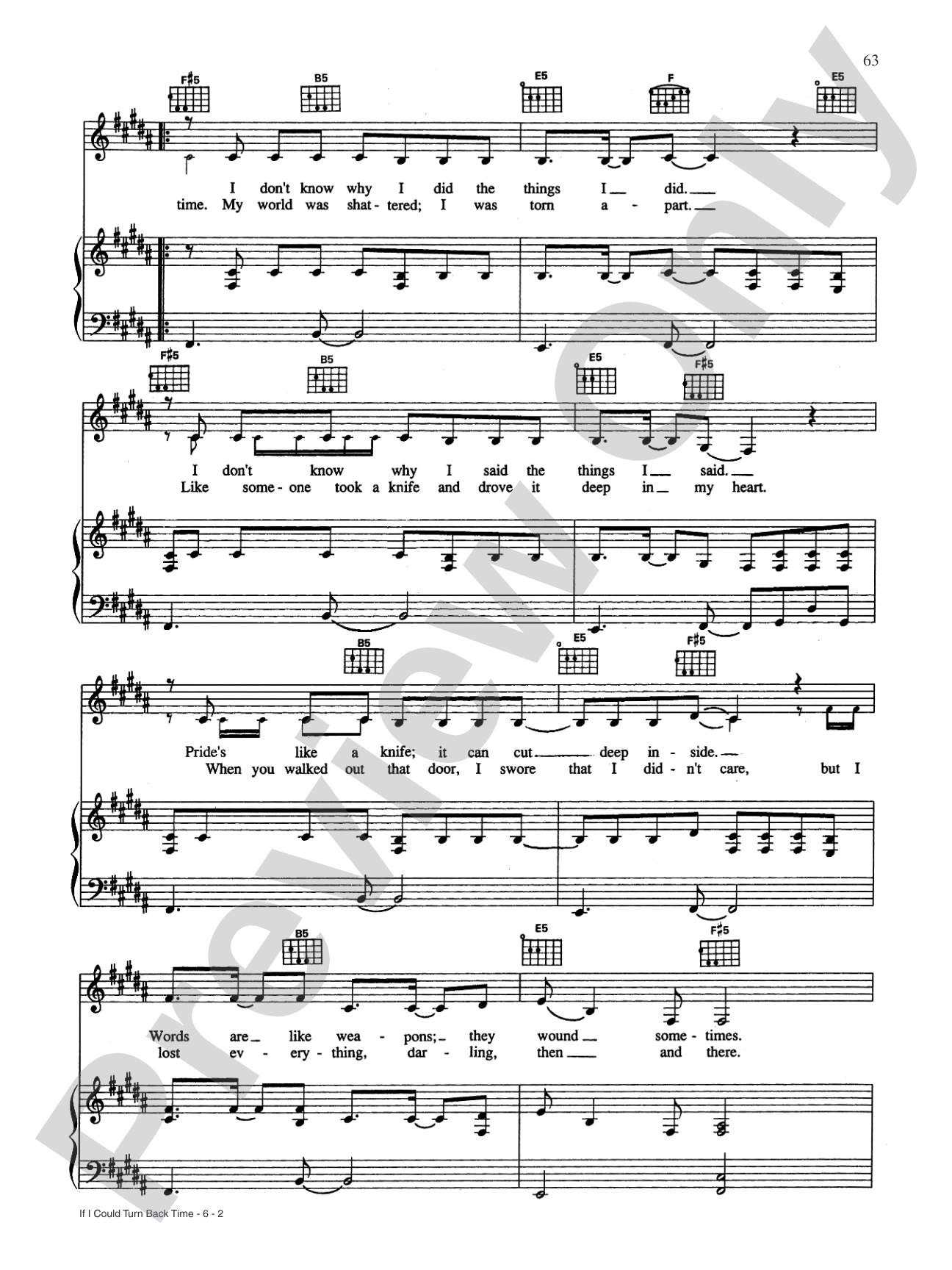 If I Could Turn Back Time: Piano/Vocal/Chords