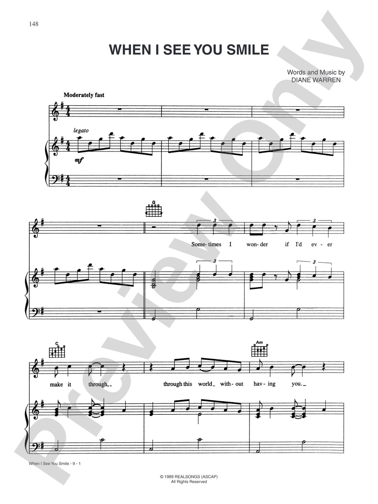 When I See You Smile: Piano/Vocal/Chords