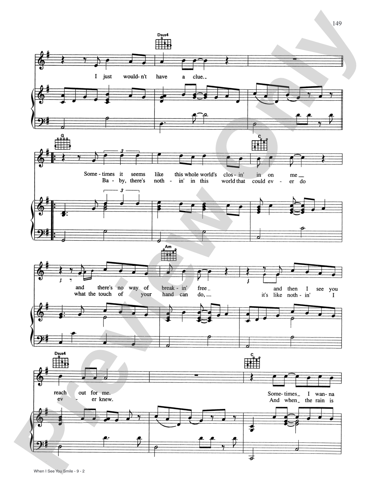 When I See You Smile: Piano/Vocal/Chords