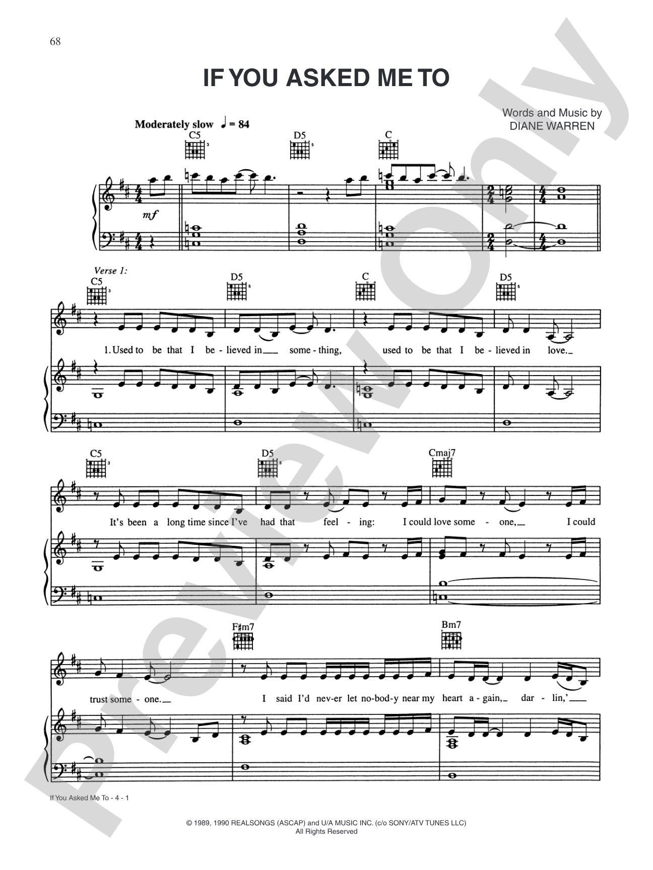 If You Asked Me To: Piano/Vocal/Chords