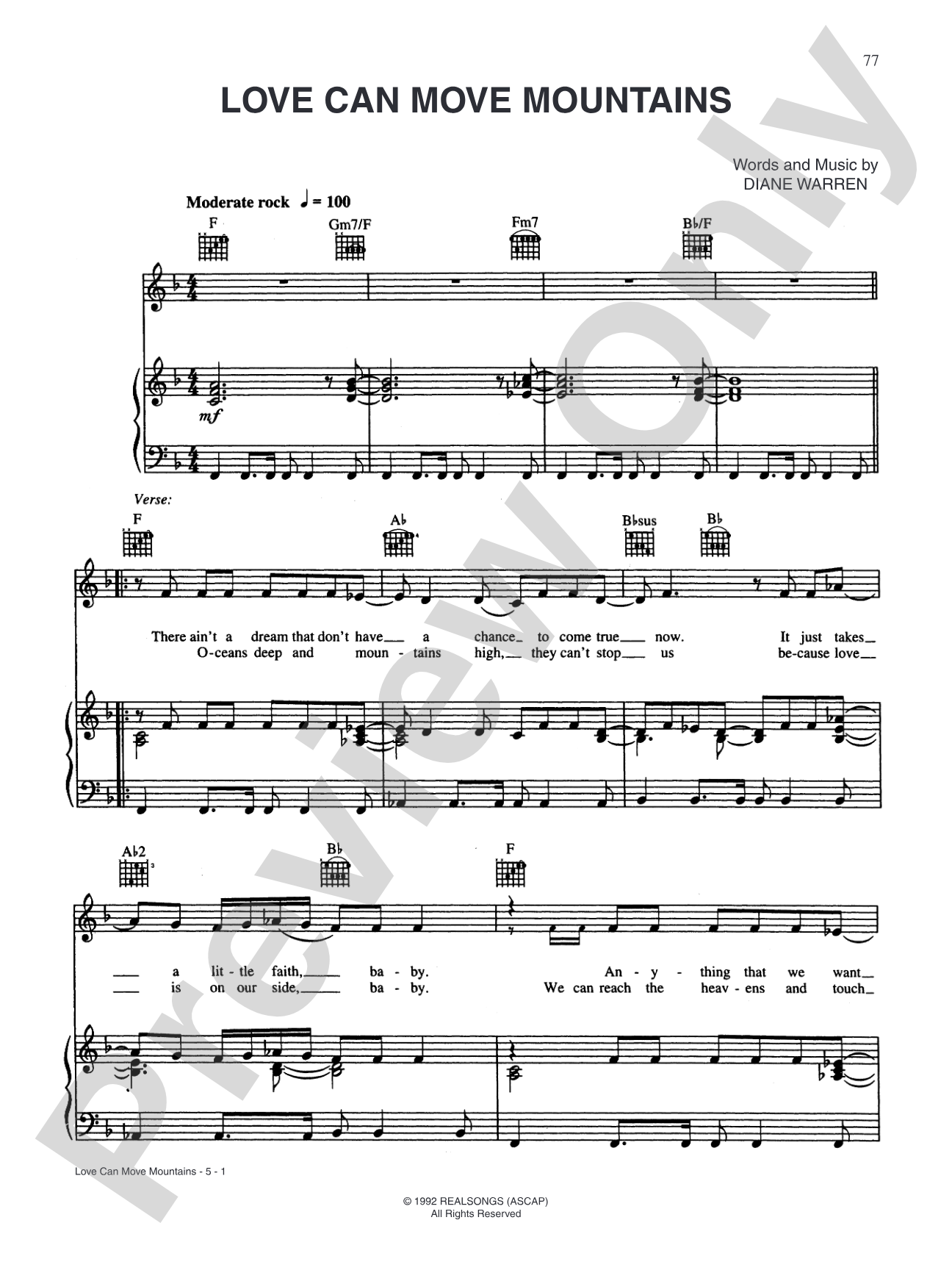 Love Can Move Mountains: Piano/Vocal/Chords