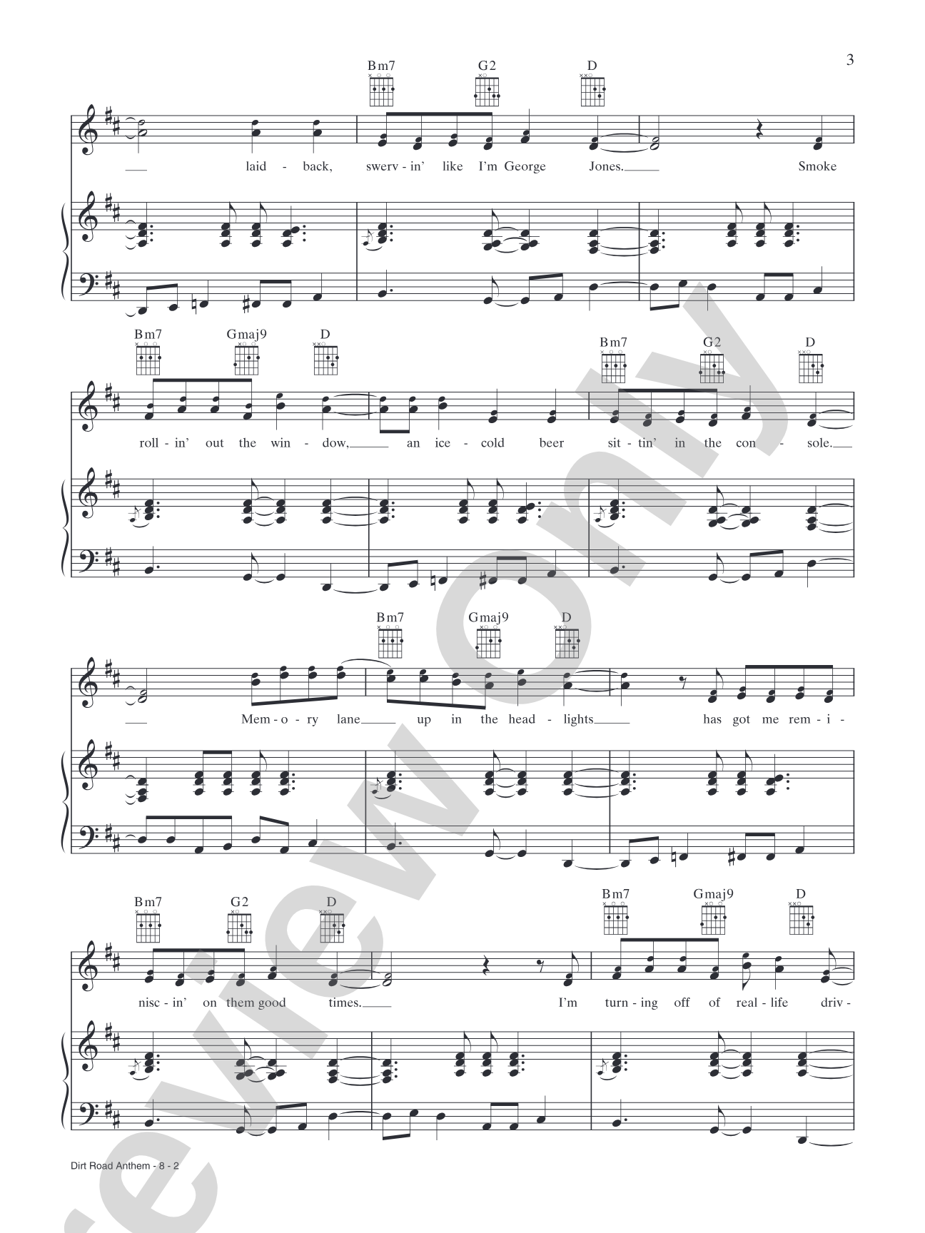 Dirt Road Anthem: Piano/Vocal/Chords