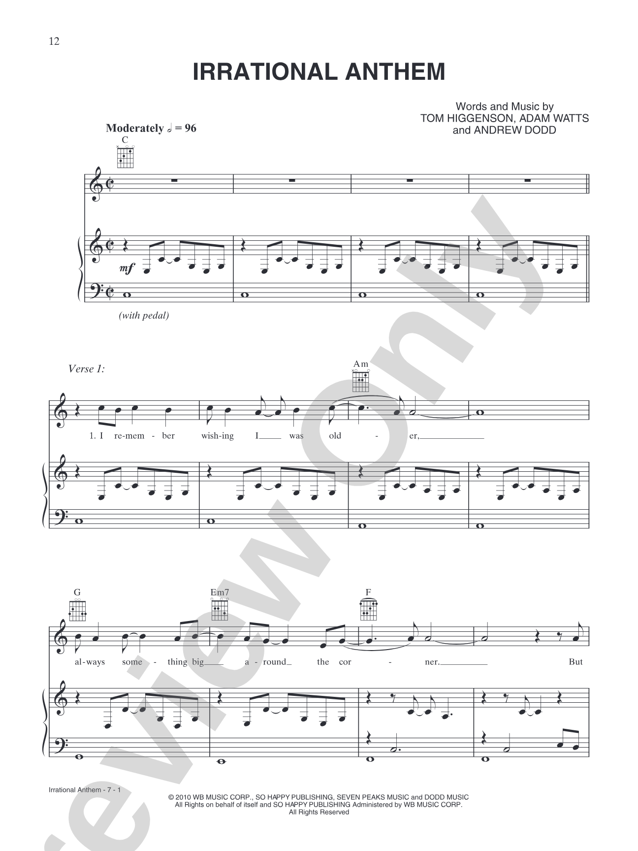 Irrational Anthem: Piano/Vocal/Chords