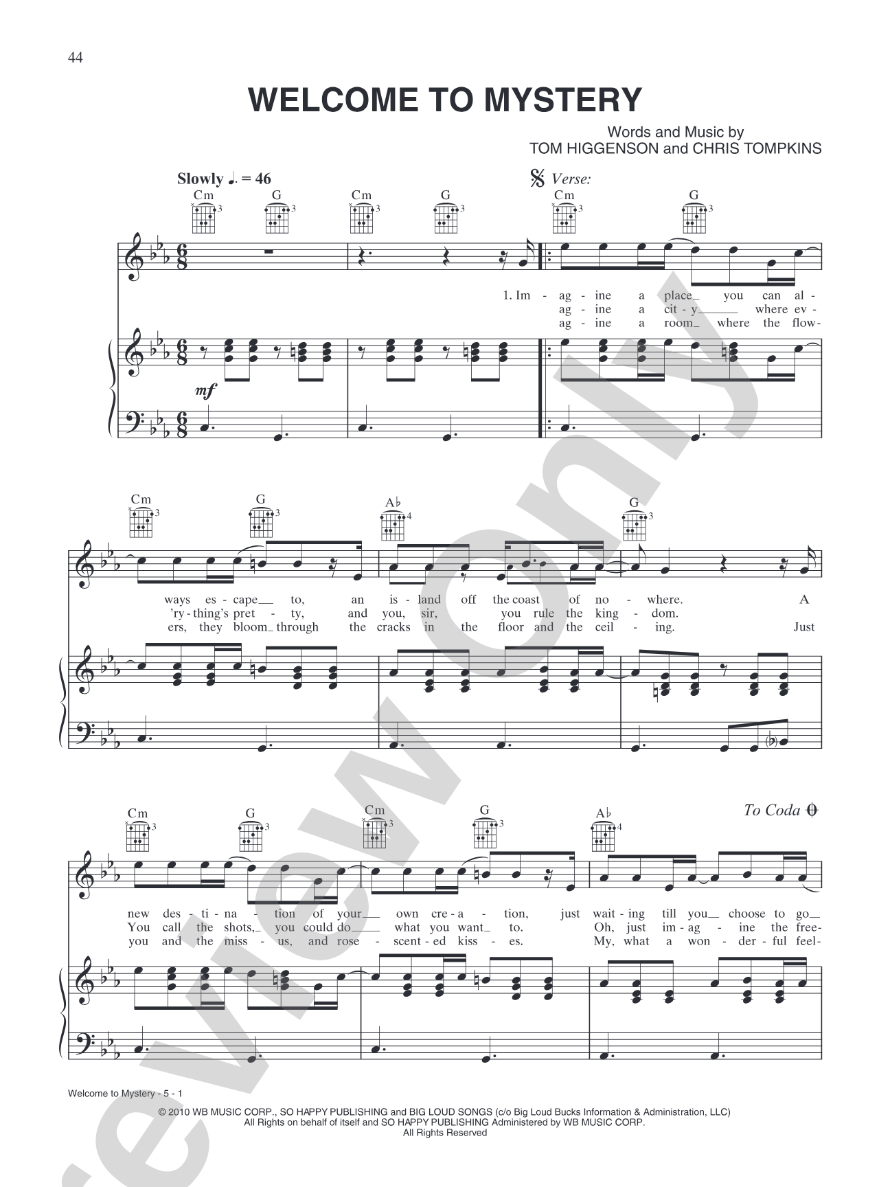 Welcome to Mystery: Piano/Vocal/Chords