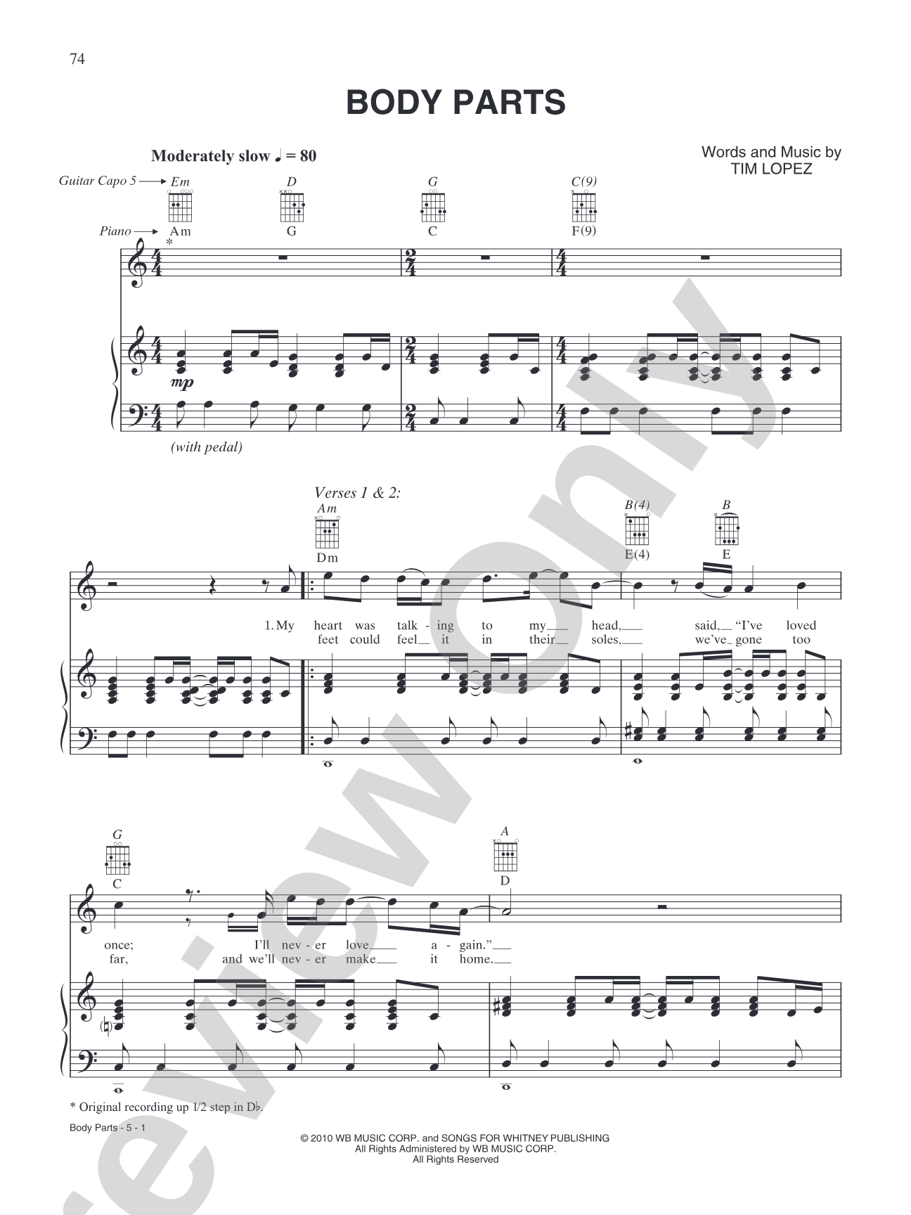 Body Parts: Piano/Vocal/Chords