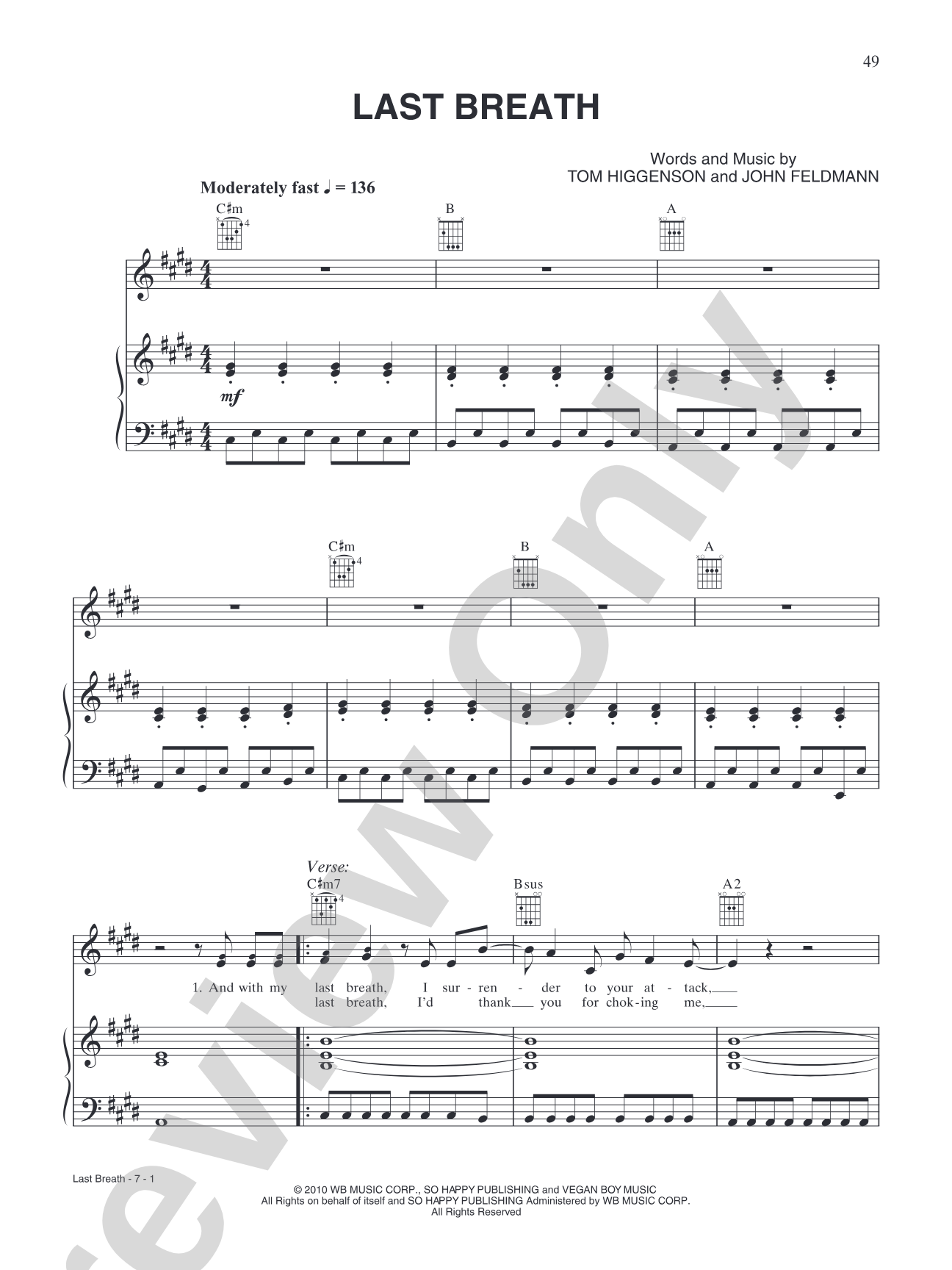 Last Breath: Piano/Vocal/Chords