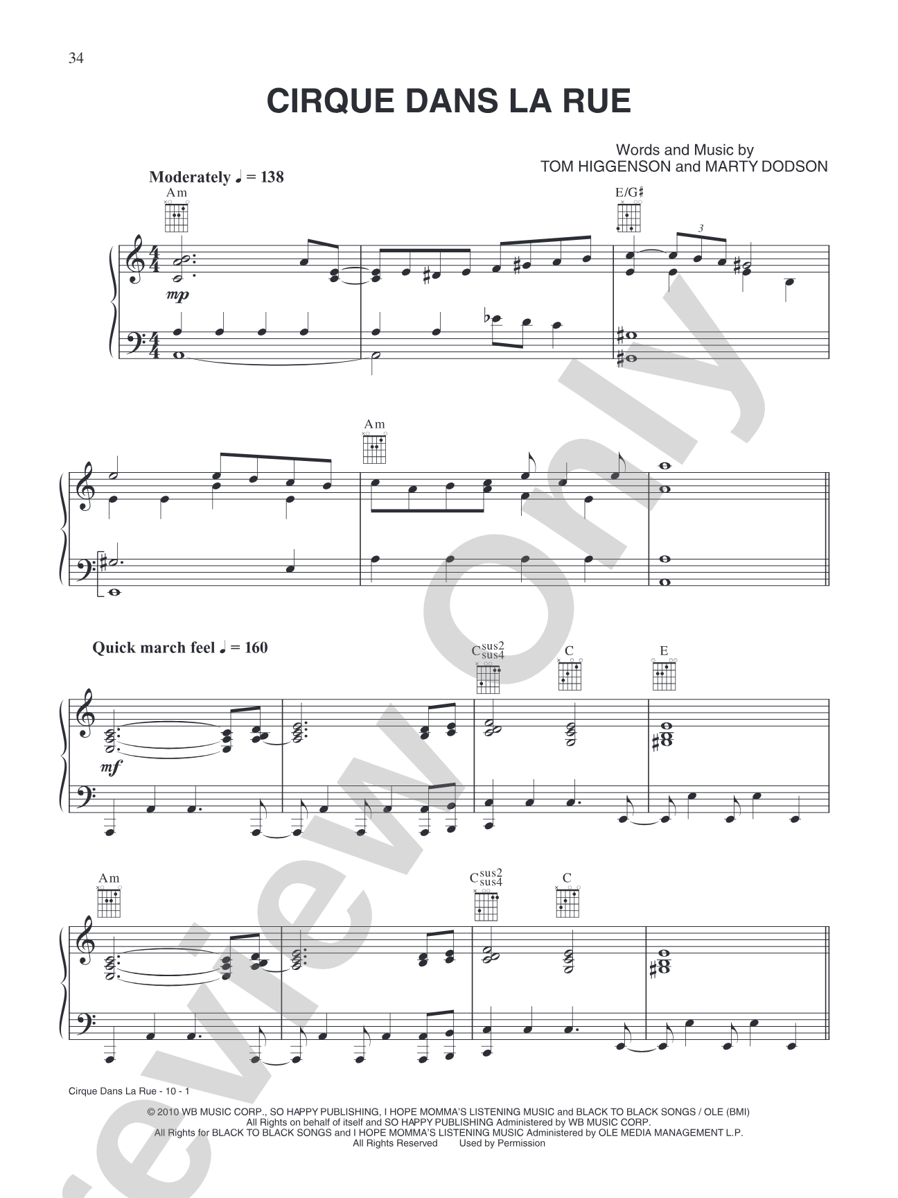 Curque Dans La Rue: Piano/Vocal/Chords
