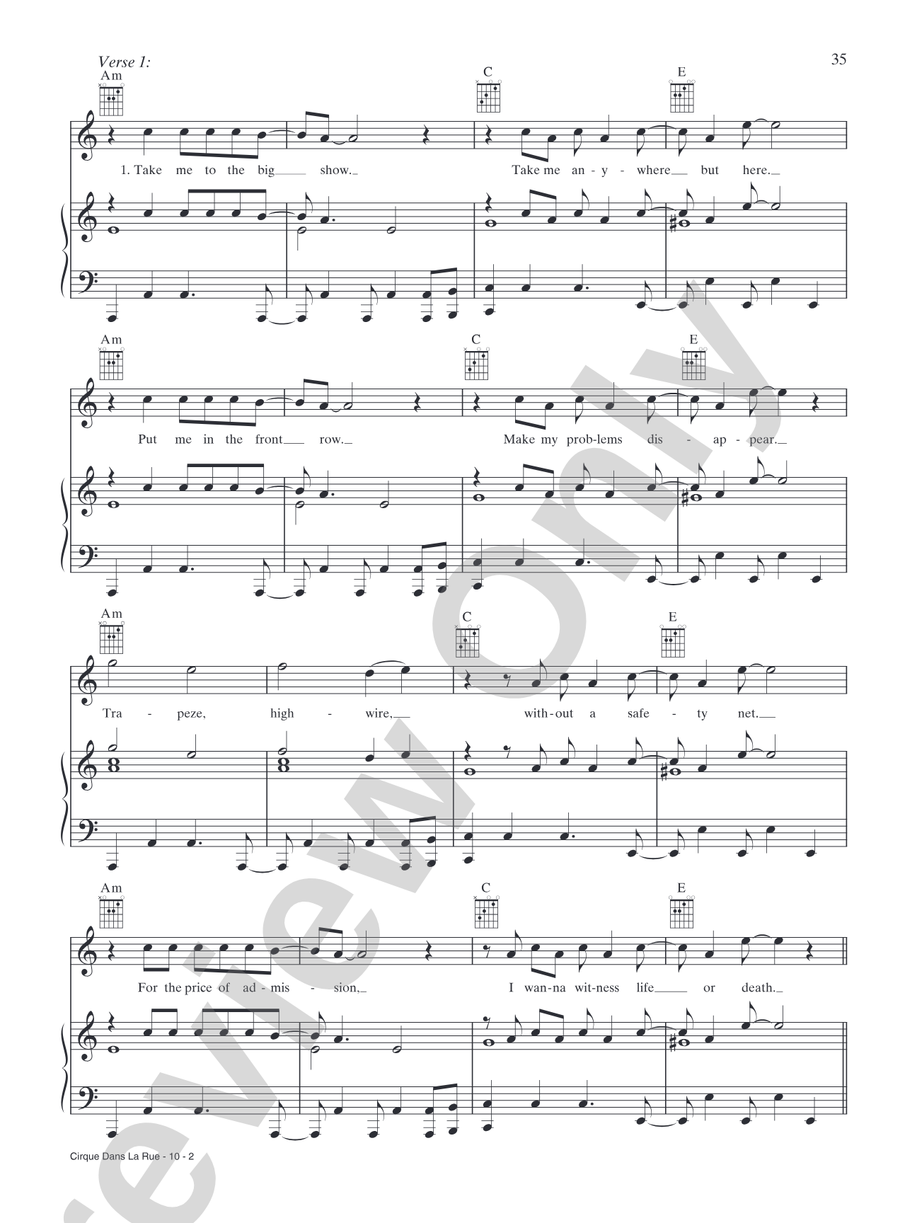 Curque Dans La Rue: Piano/Vocal/Chords