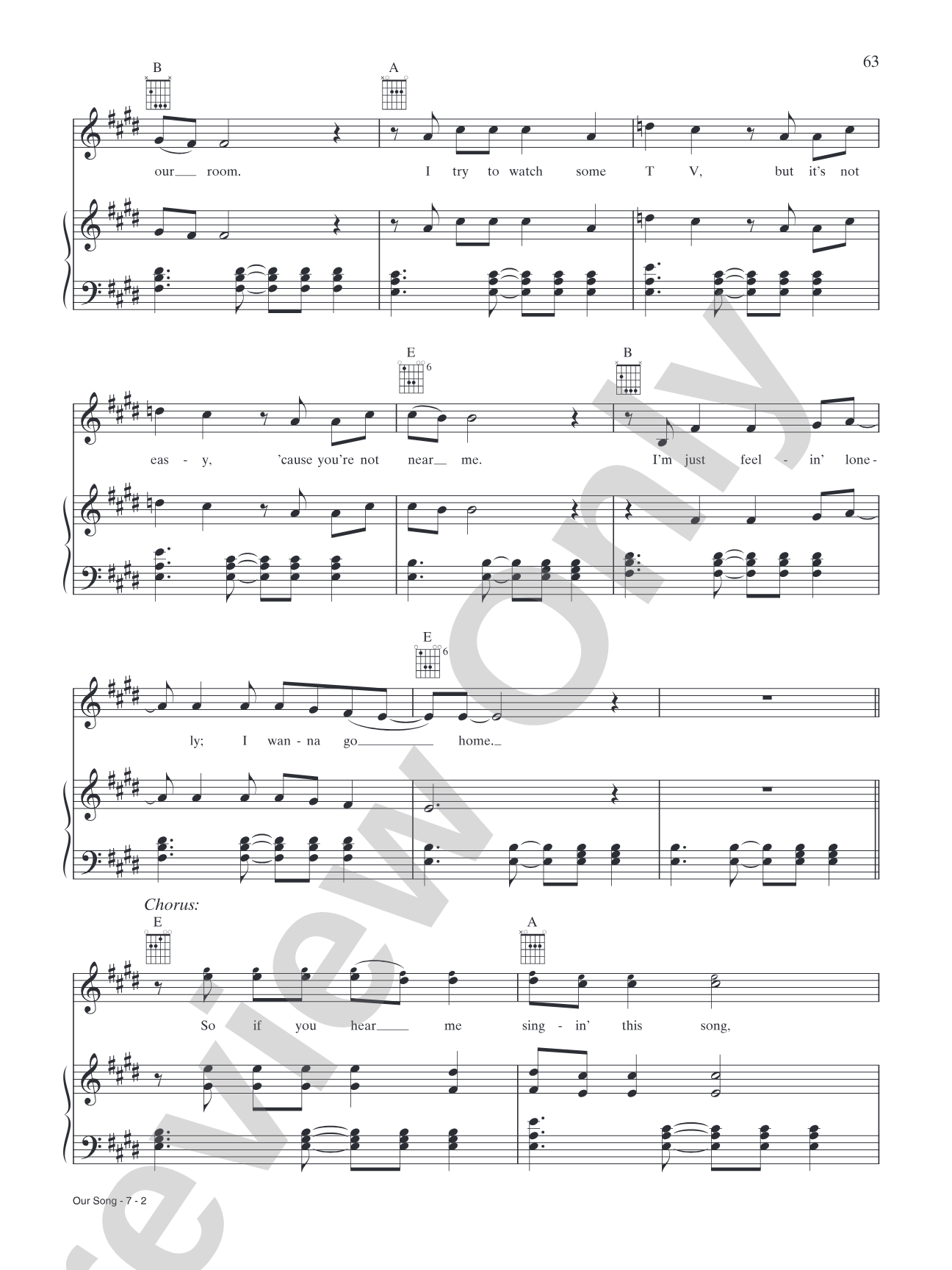 Our Song: Piano/Vocal/Chords