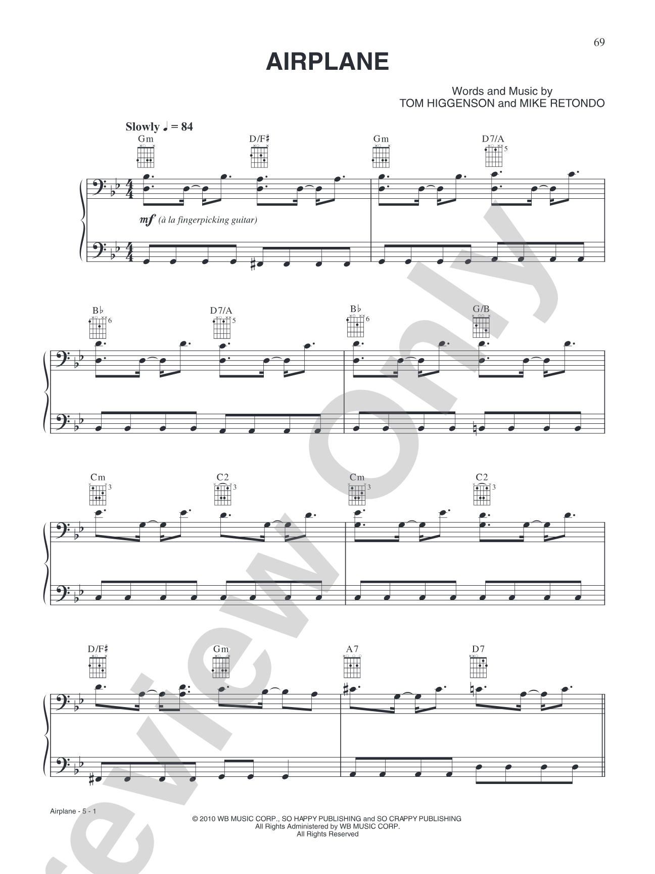 Airplane: Piano/Vocal/Chords