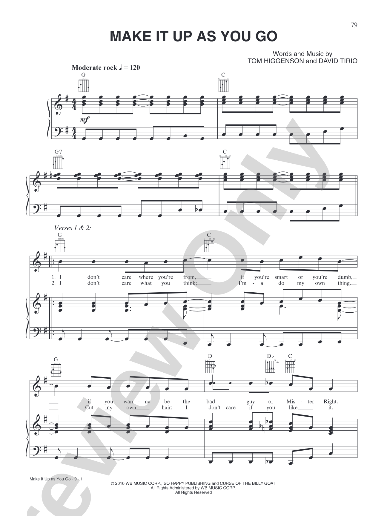 Make It Up As You Go: Piano/Vocal/Chords