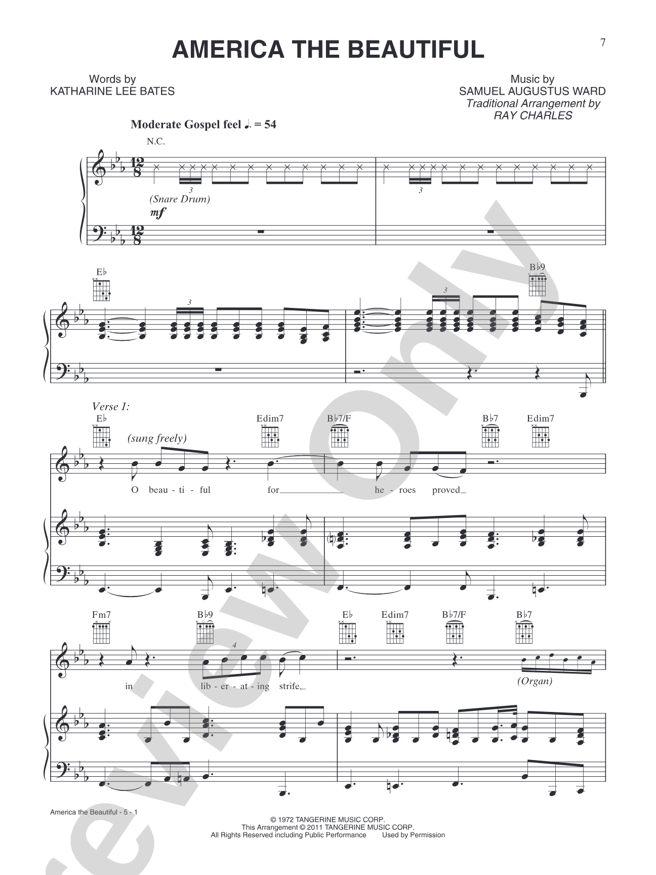 America the Beautful: Piano/Vocal/Chords