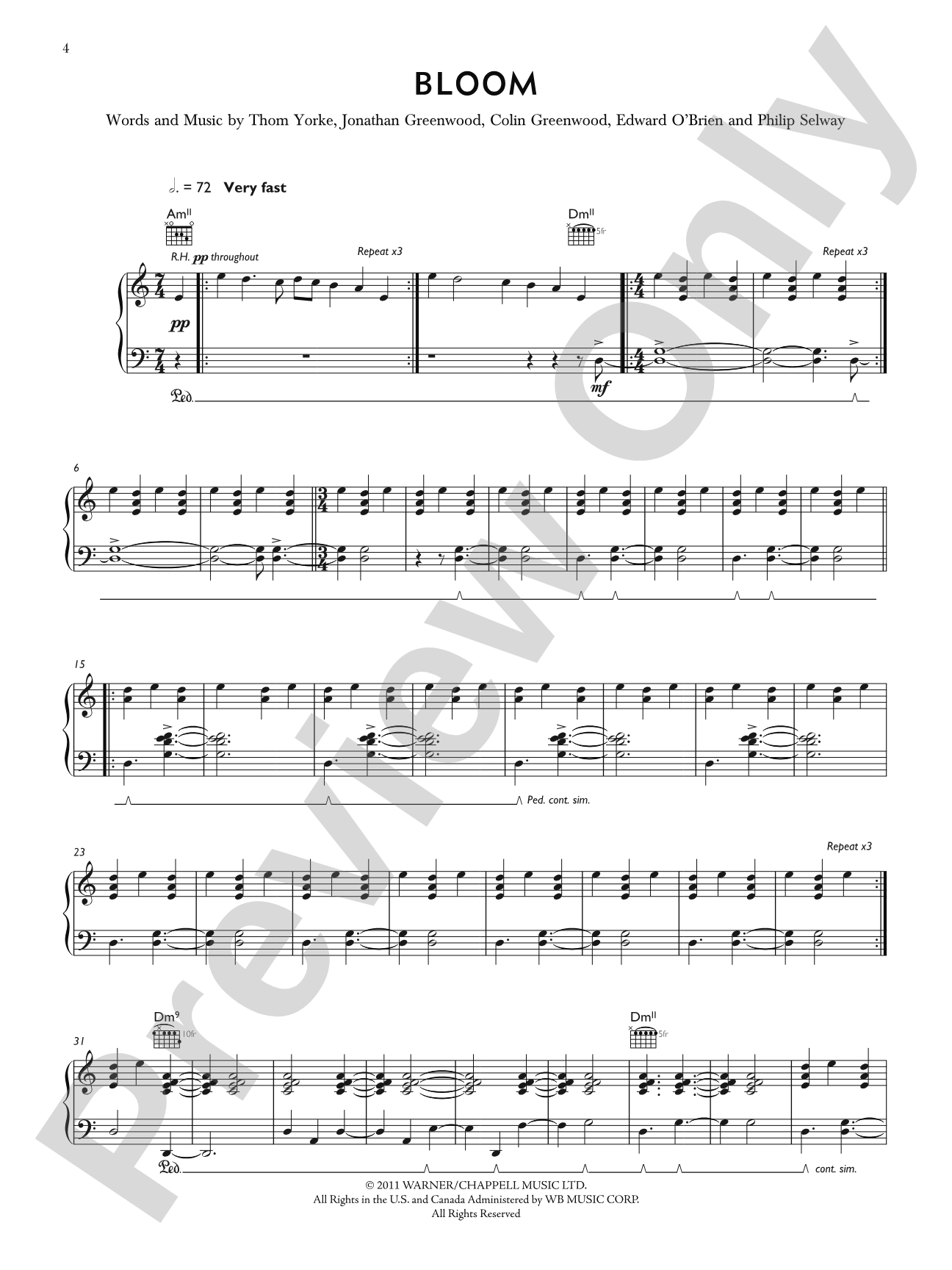 Bloom: Piano/Vocal/Chords