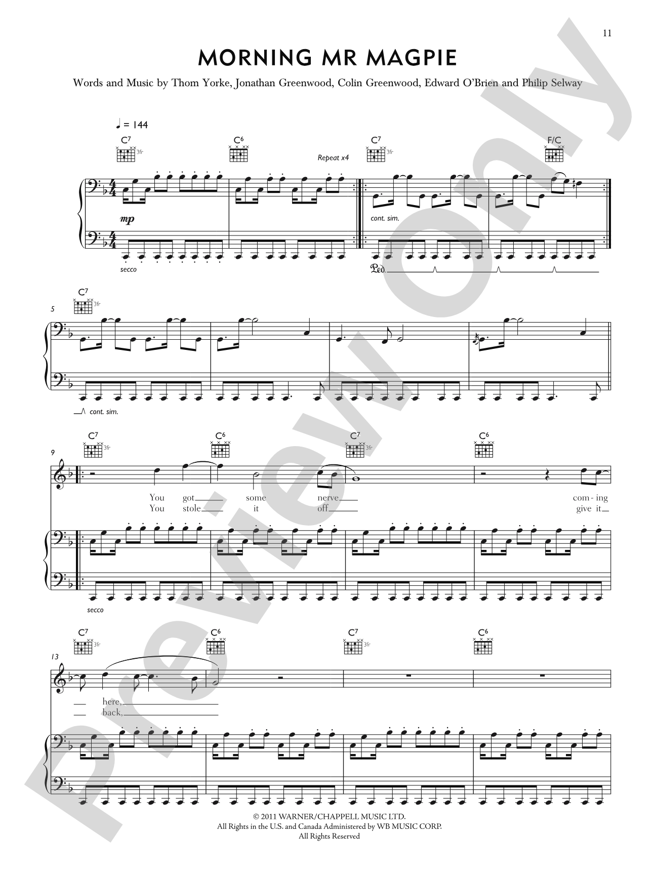 Morning Mr. Magpie: Piano/Vocal/Chords