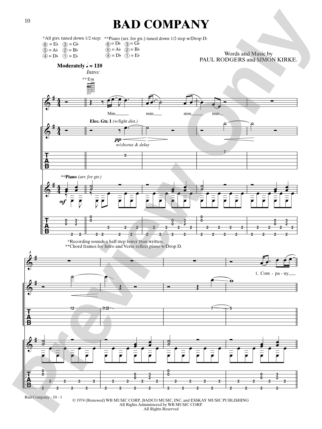 Bad Company: Authentic Guitar TAB