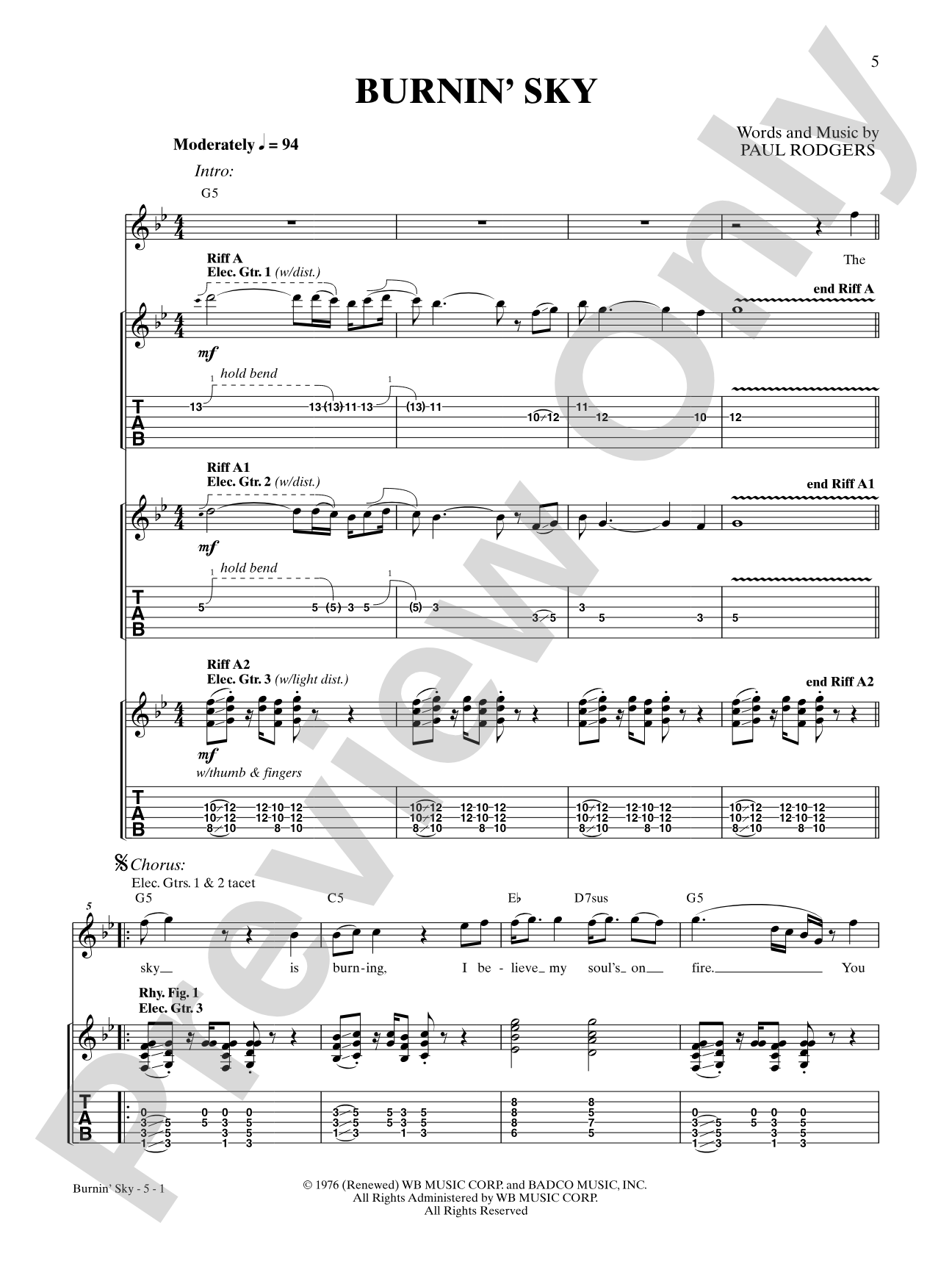 Burnin' Sky: Authentic Guitar TAB