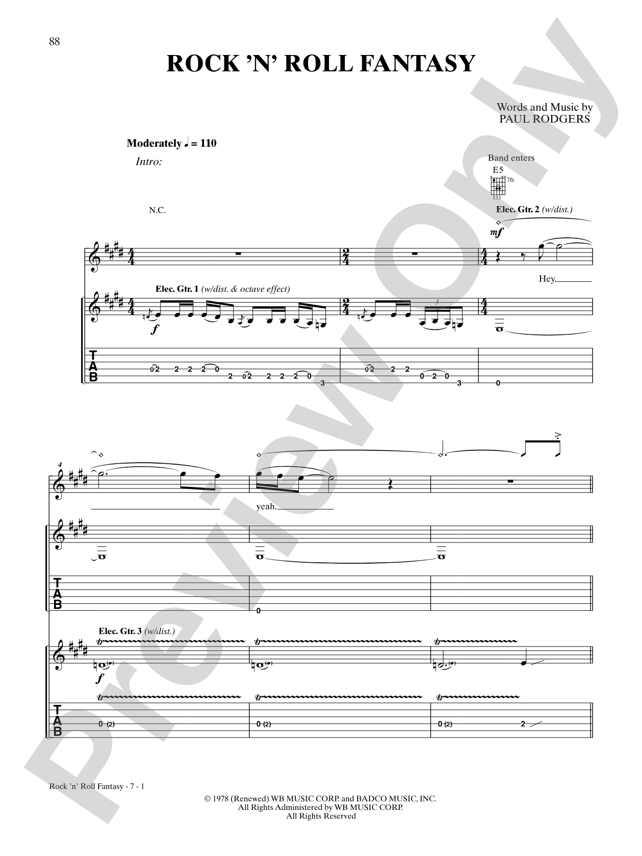 Rock & Roll Fantasy: Authentic Guitar TAB