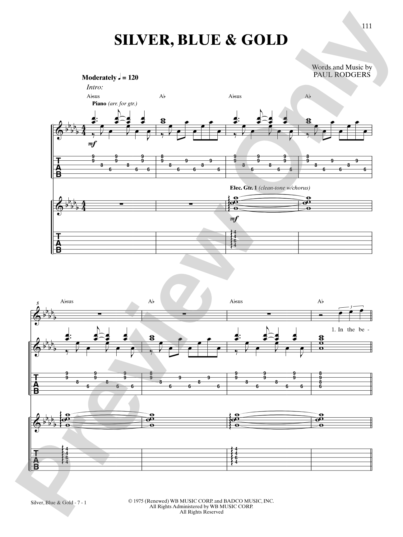 Silver, Blue & Gold: Authentic Guitar TAB