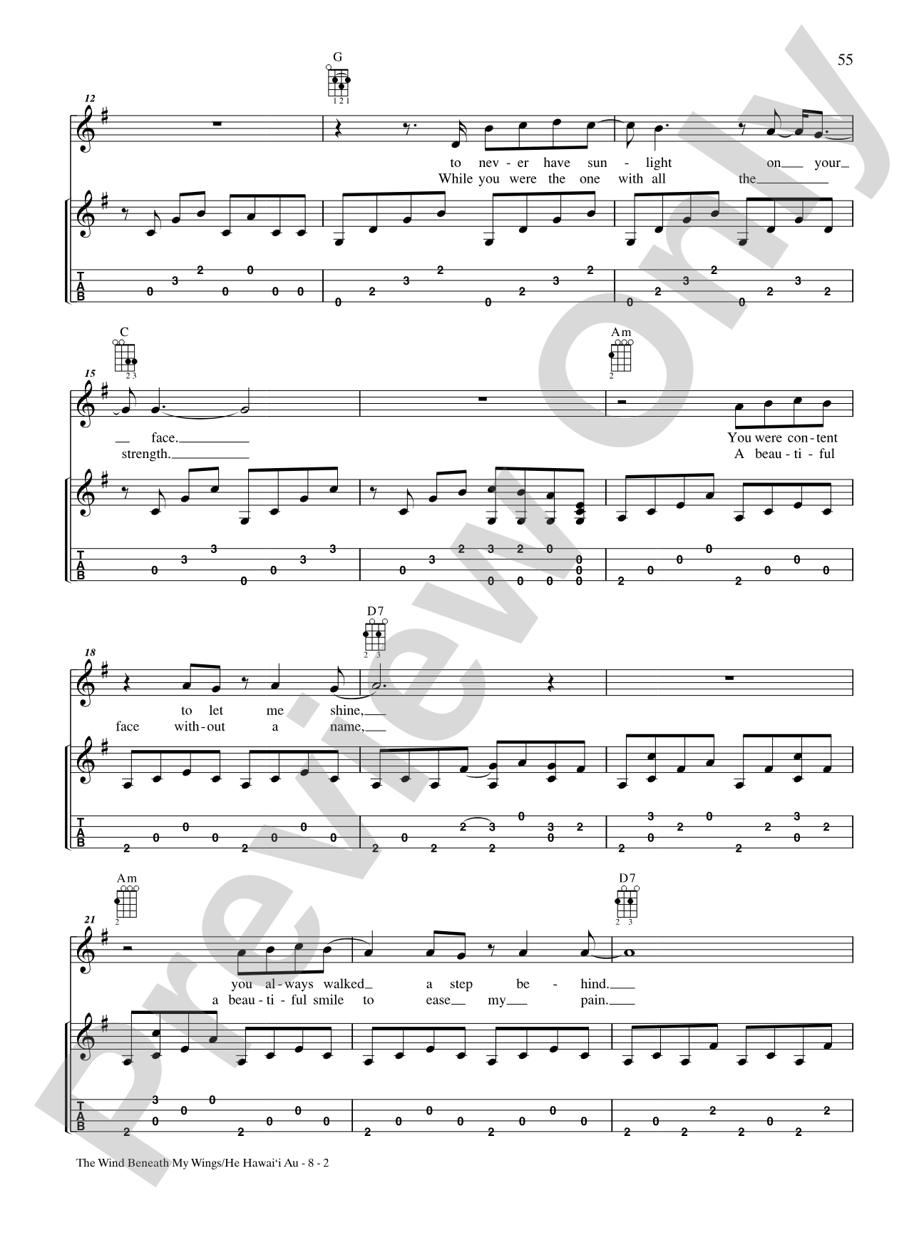 The Wind Beneath My Wings/He Hawai'i Au: Ukulele TAB