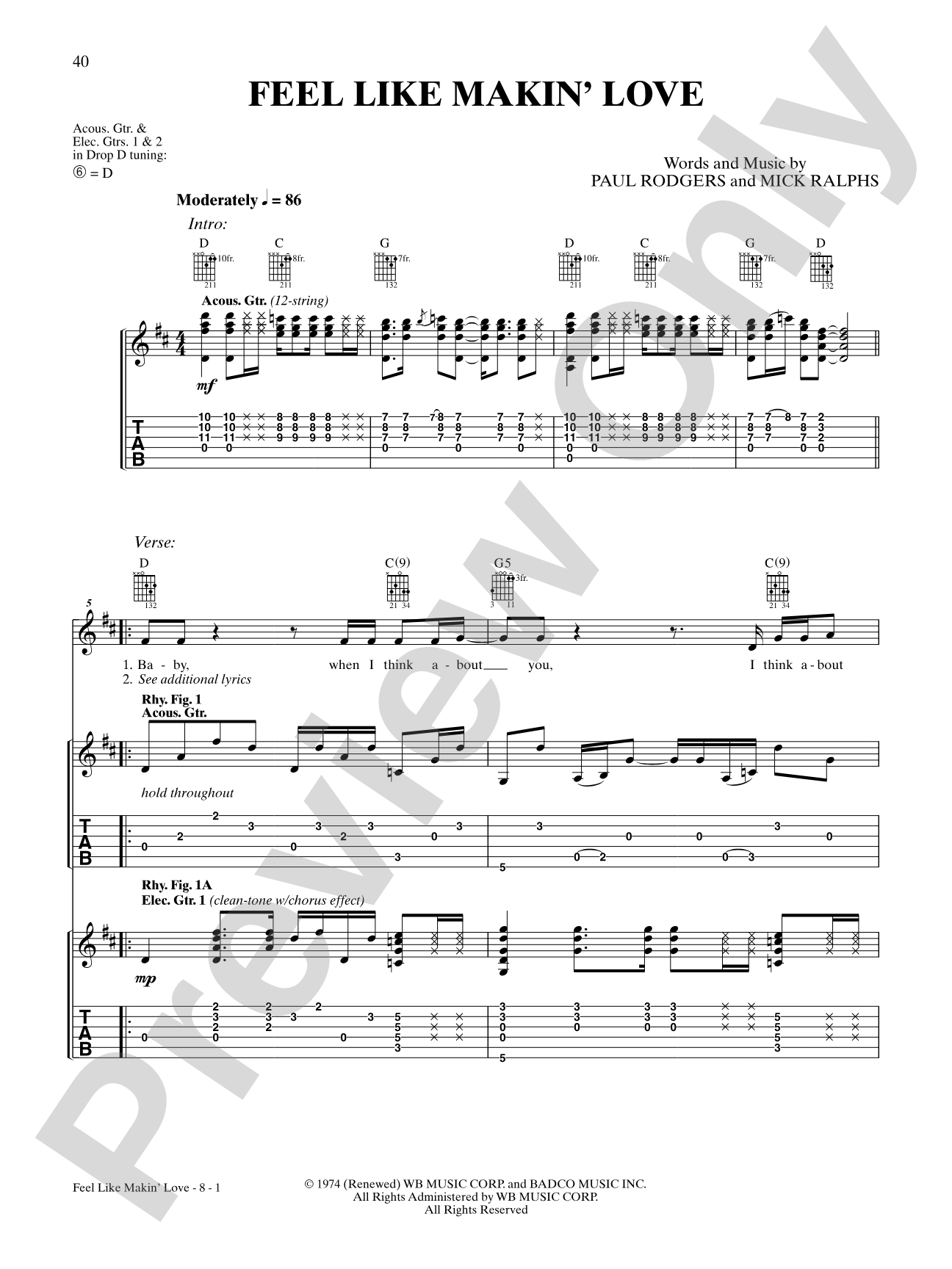 Feel Like Makin' Love: Authentic Guitar TAB