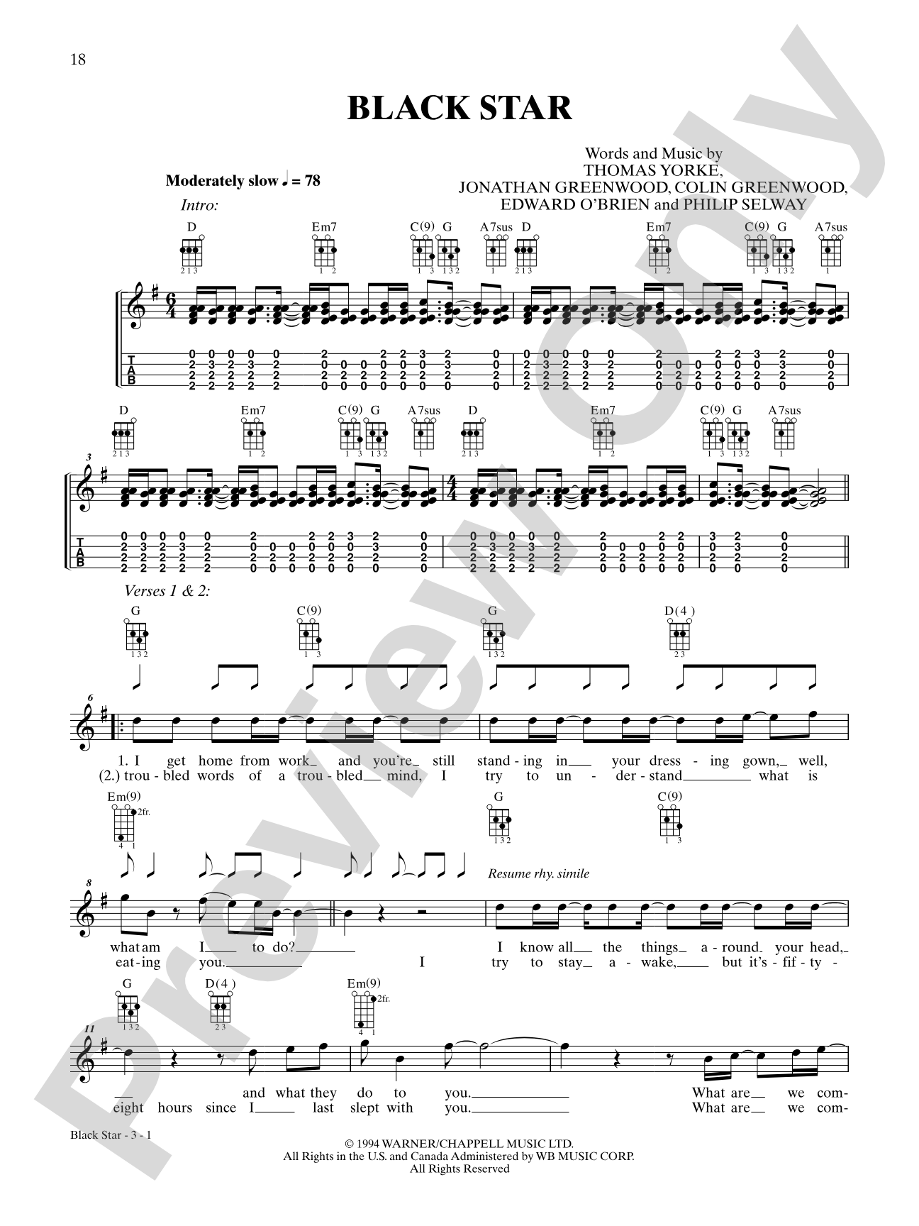 Black Star: Ukulele TAB