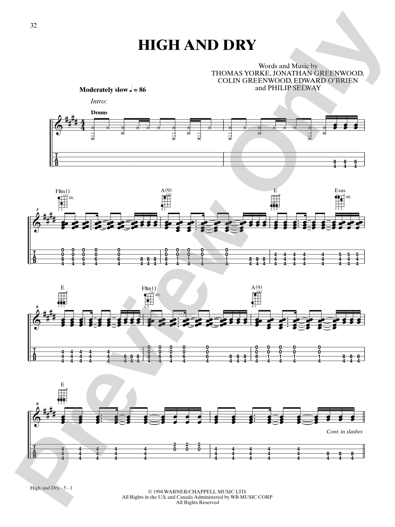 High and Dry: Ukulele TAB