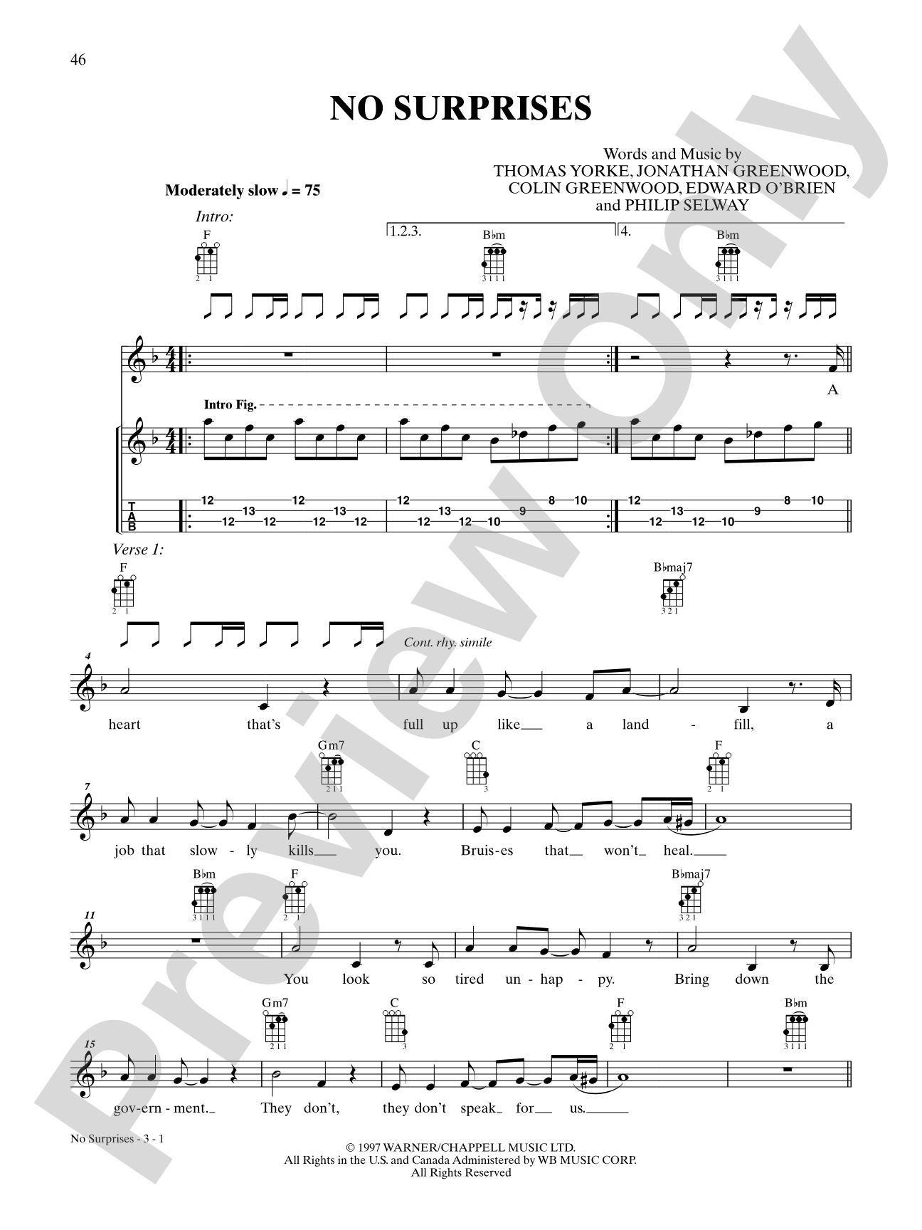 No Surprises: Ukulele TAB