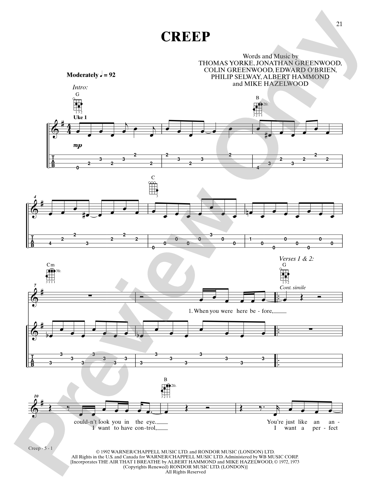 Creep: Ukulele TAB