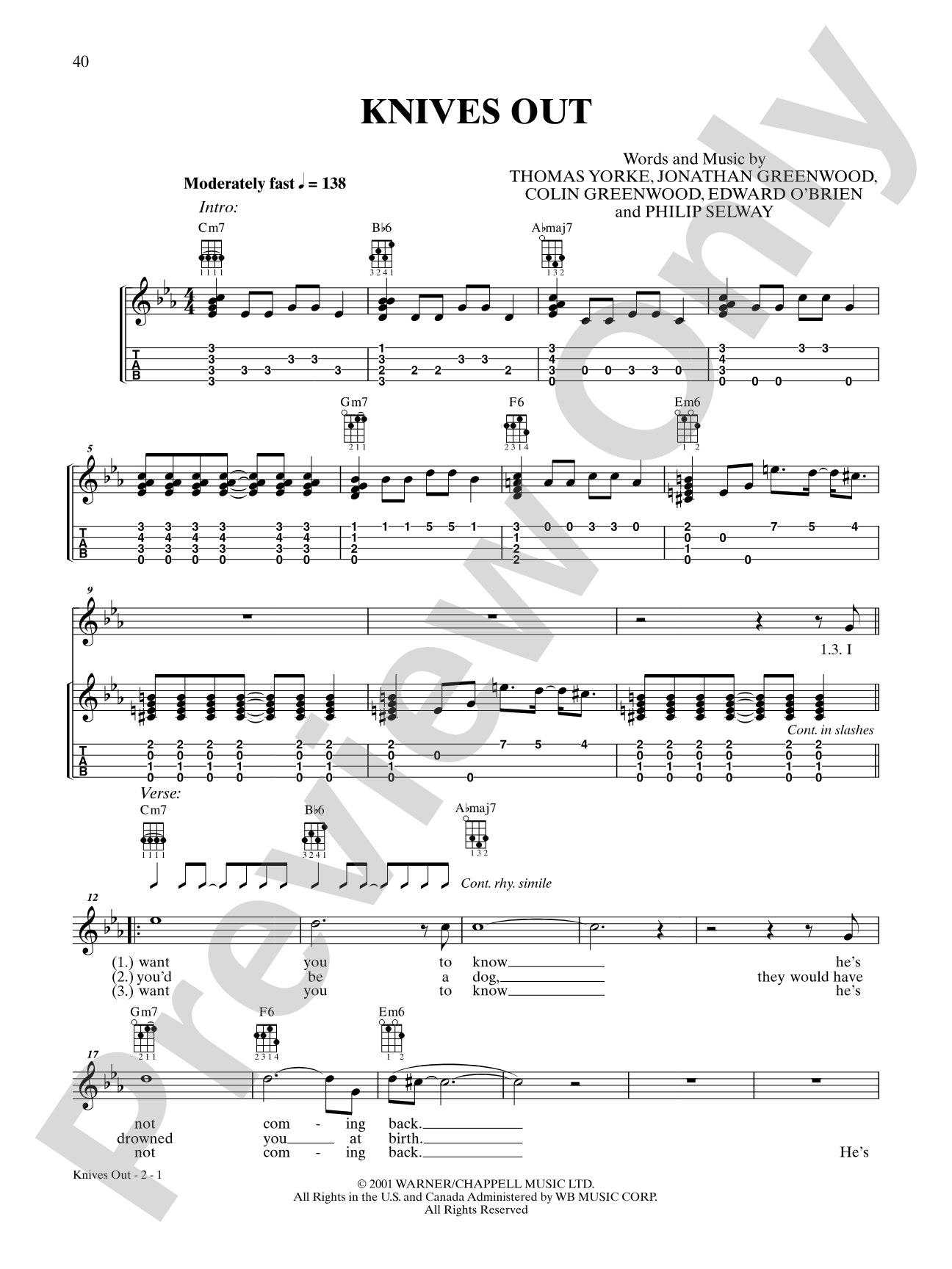 Knives Out: Ukulele TAB